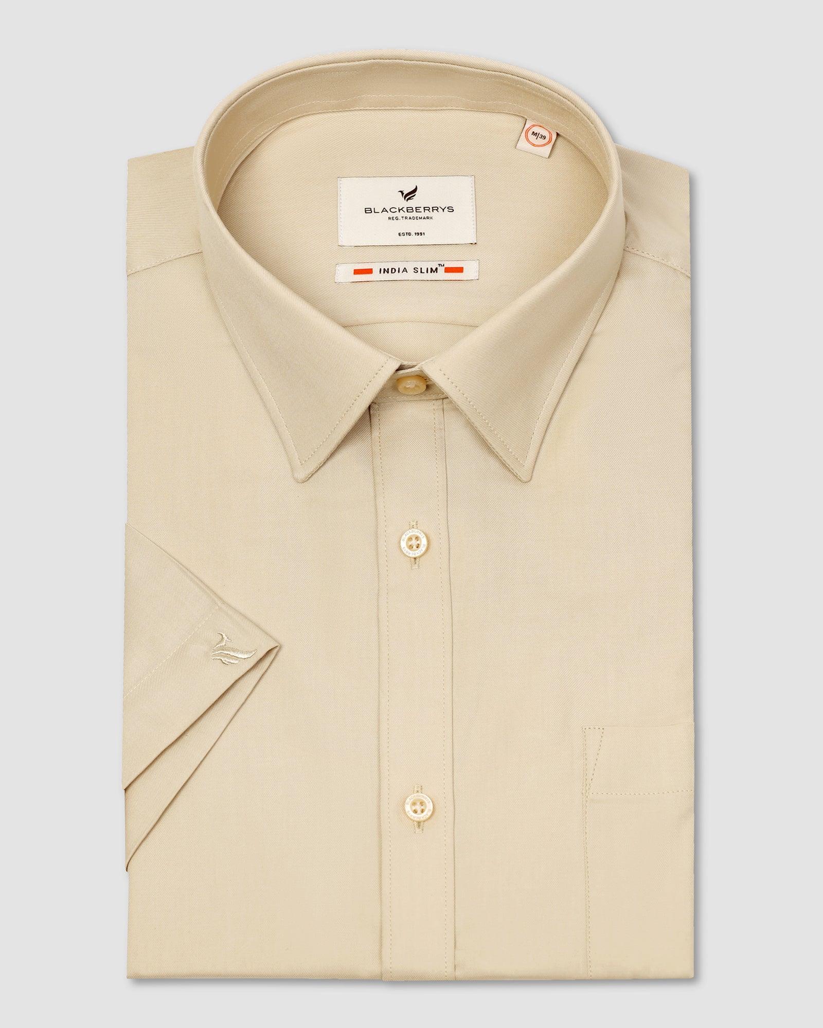Formal Half Sleeve Beige Solid Shirt - Retro - Blackberrys