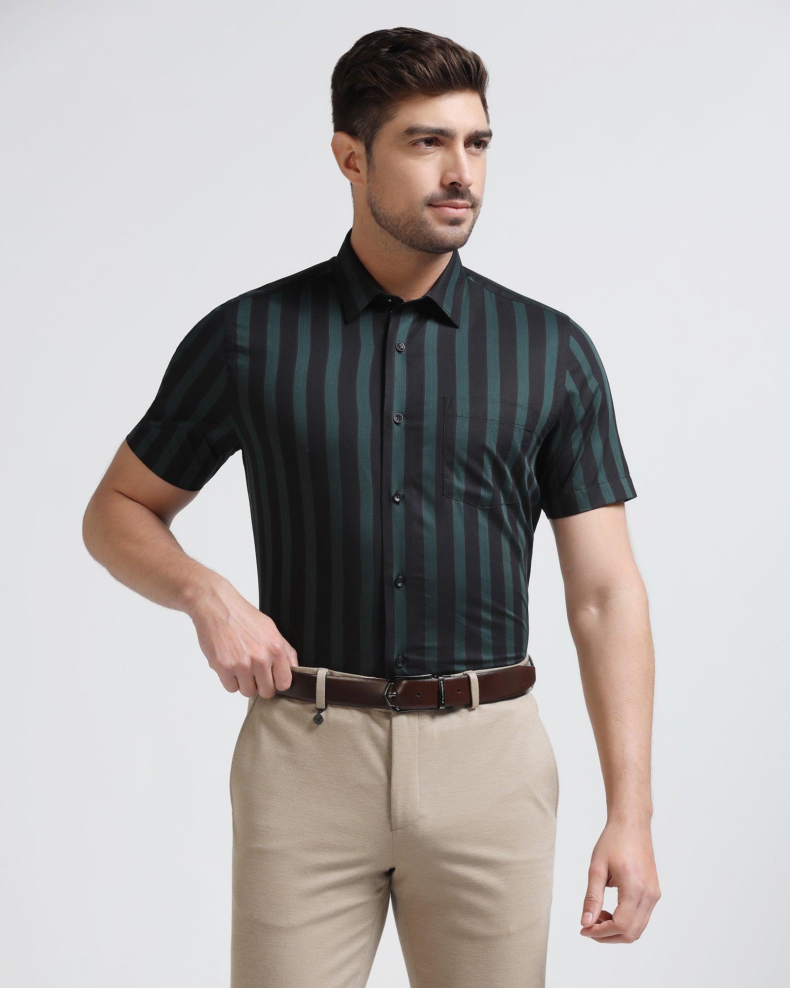 Formal Half Sleeve Black Stripe Shirt - Regis