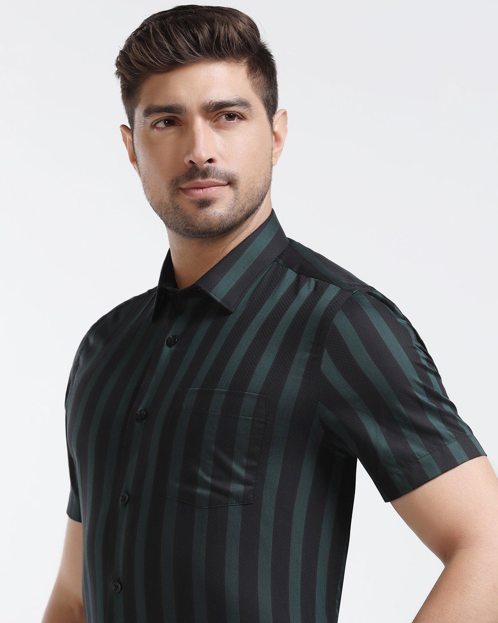 Formal Half Sleeve Black Stripe Shirt - Regis - Blackberrys
