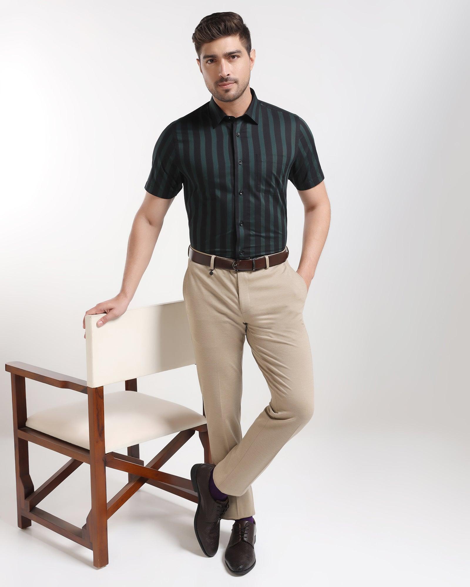 Formal Half Sleeve Black Stripe Shirt - Regis - Blackberrys