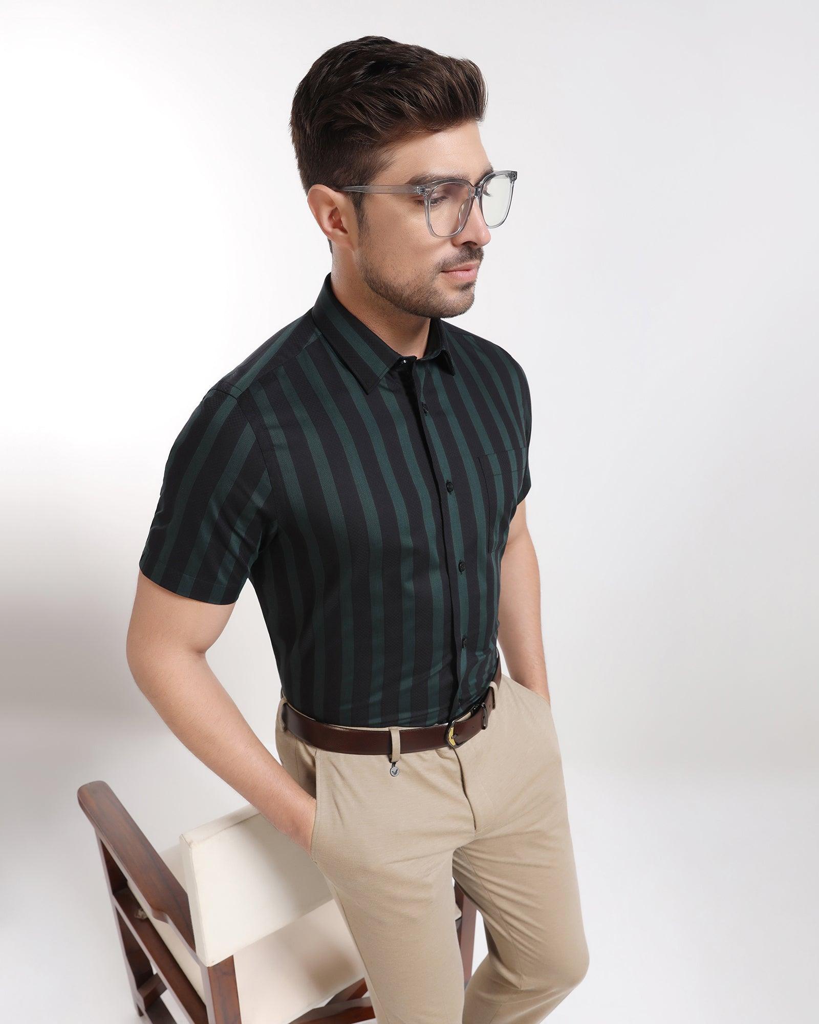 Formal Half Sleeve Black Stripe Shirt - Regis - Blackberrys