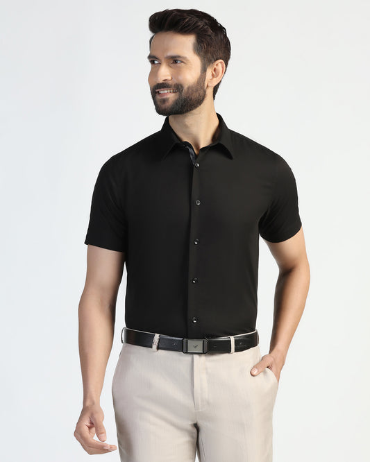 Formal Half Sleeve Black Textured Shirt - Noir