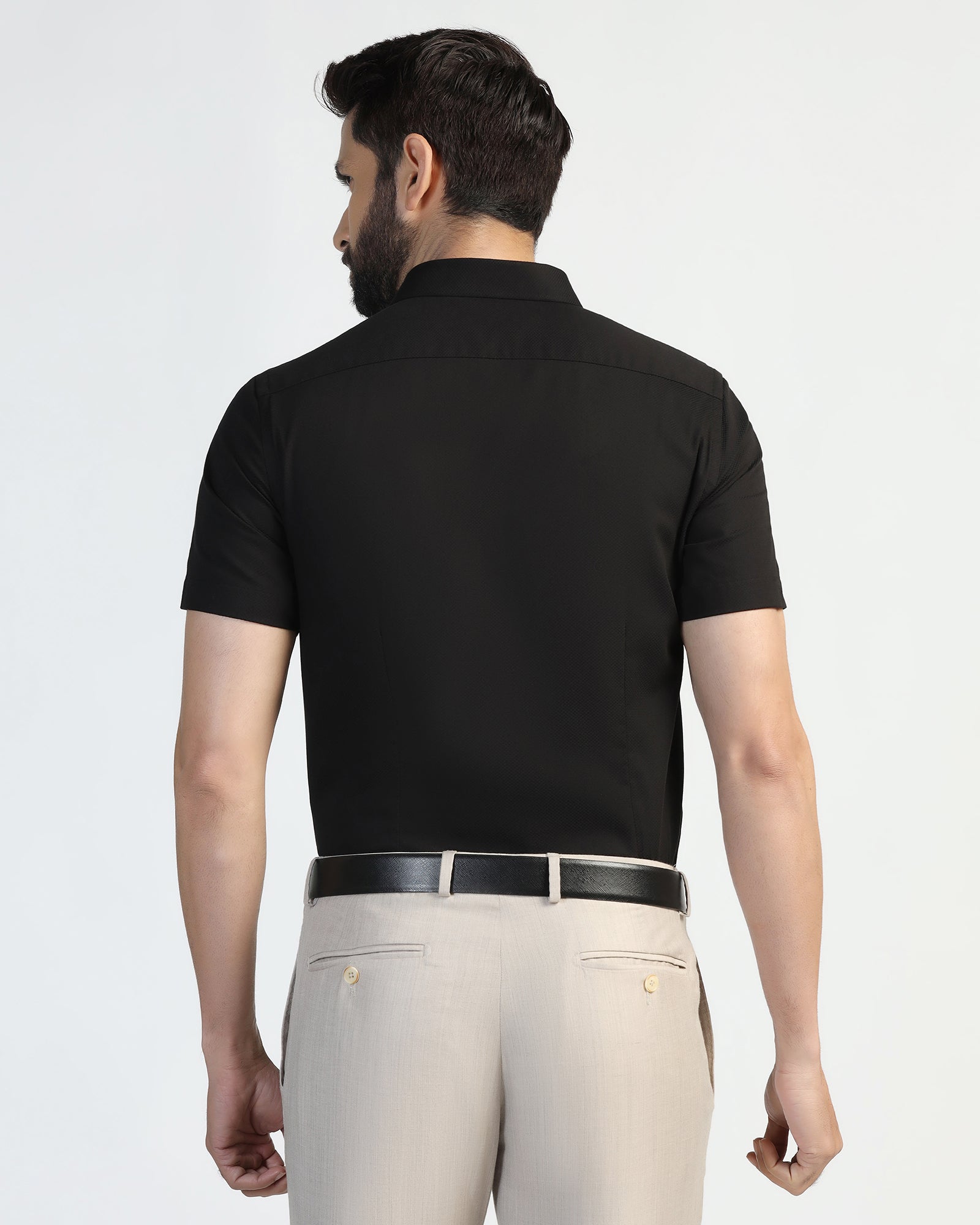 Formal Half Sleeve Black Textured Shirt - Noir