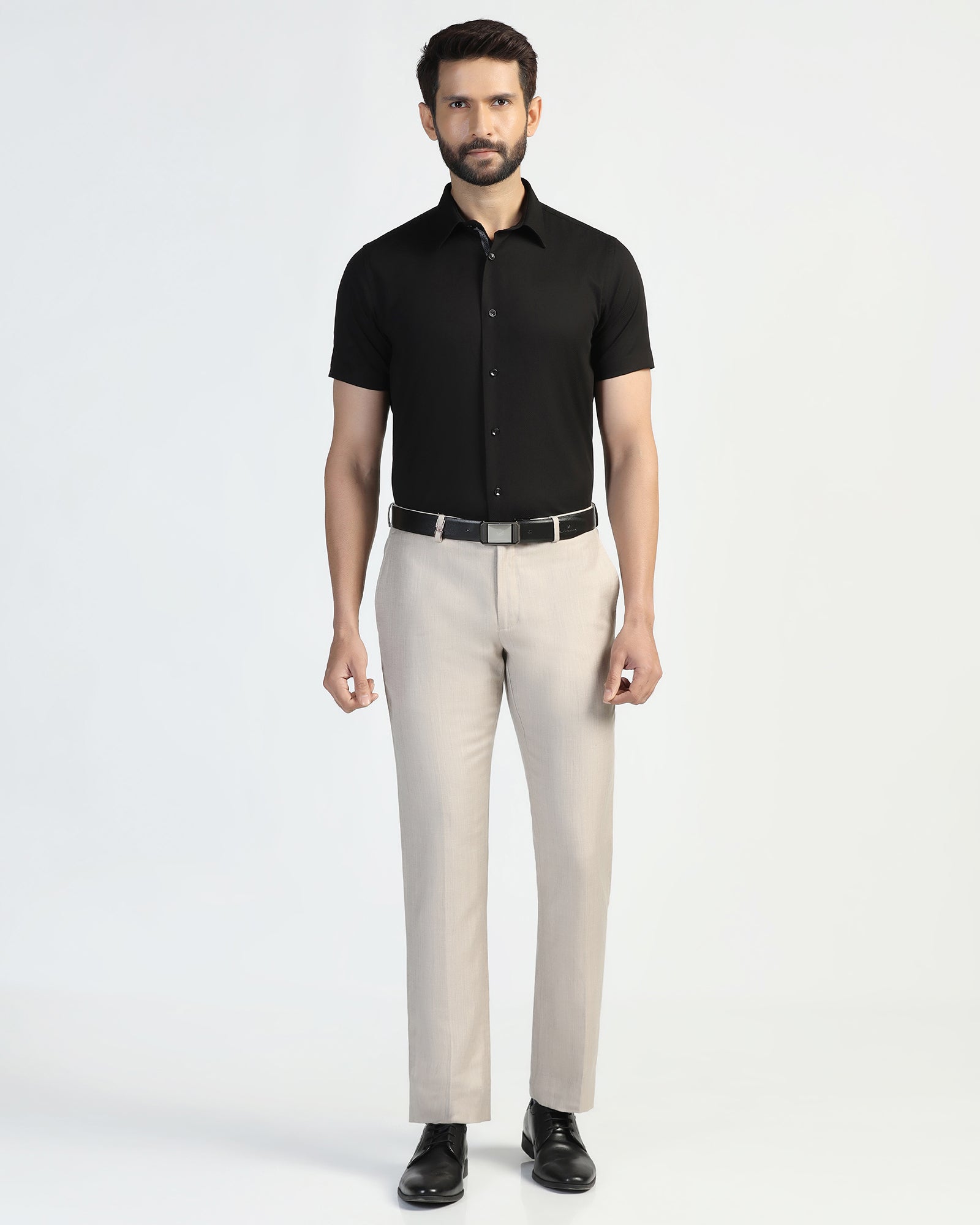 Formal Half Sleeve Black Textured Shirt - Noir