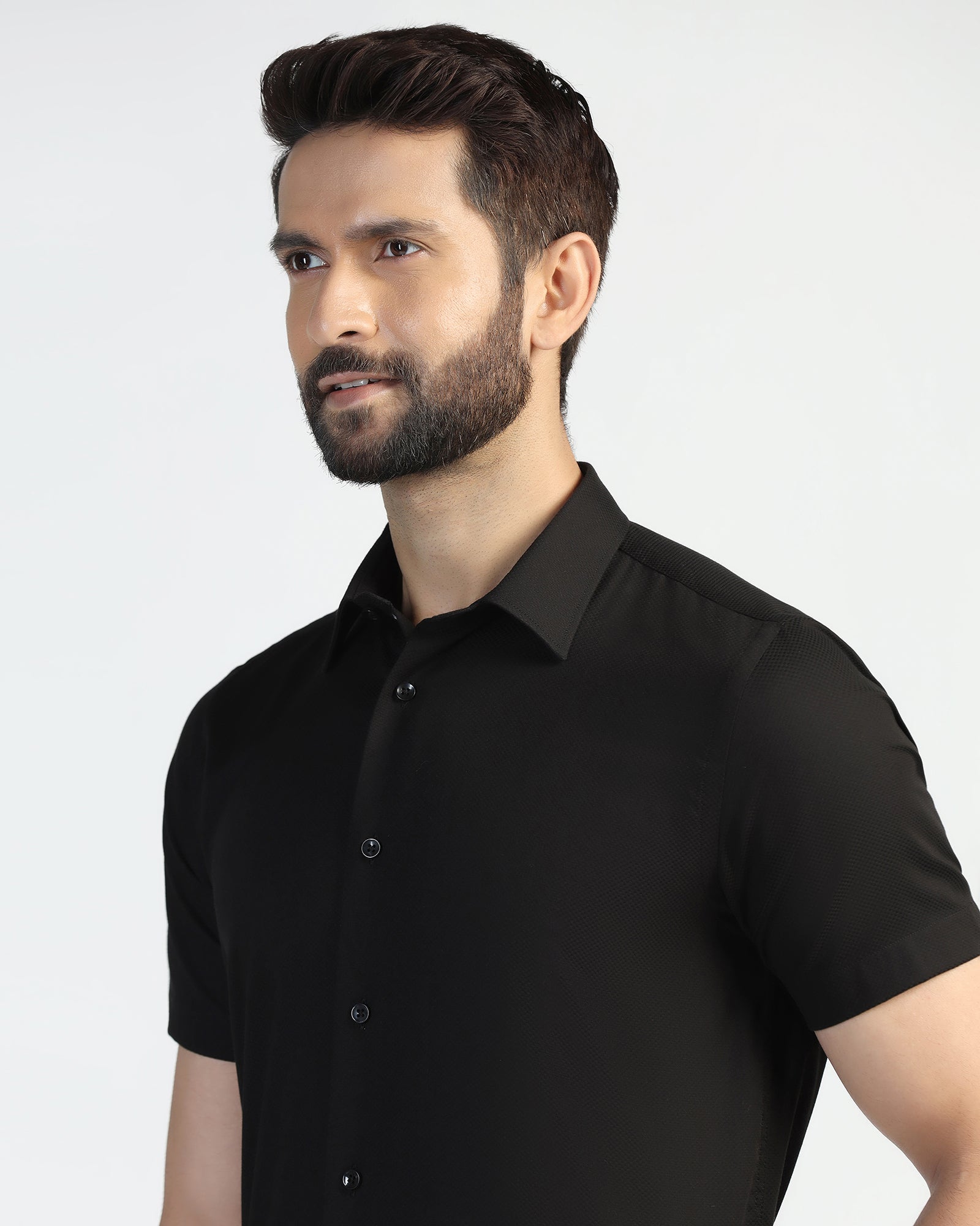 Formal Half Sleeve Black Textured Shirt - Noir