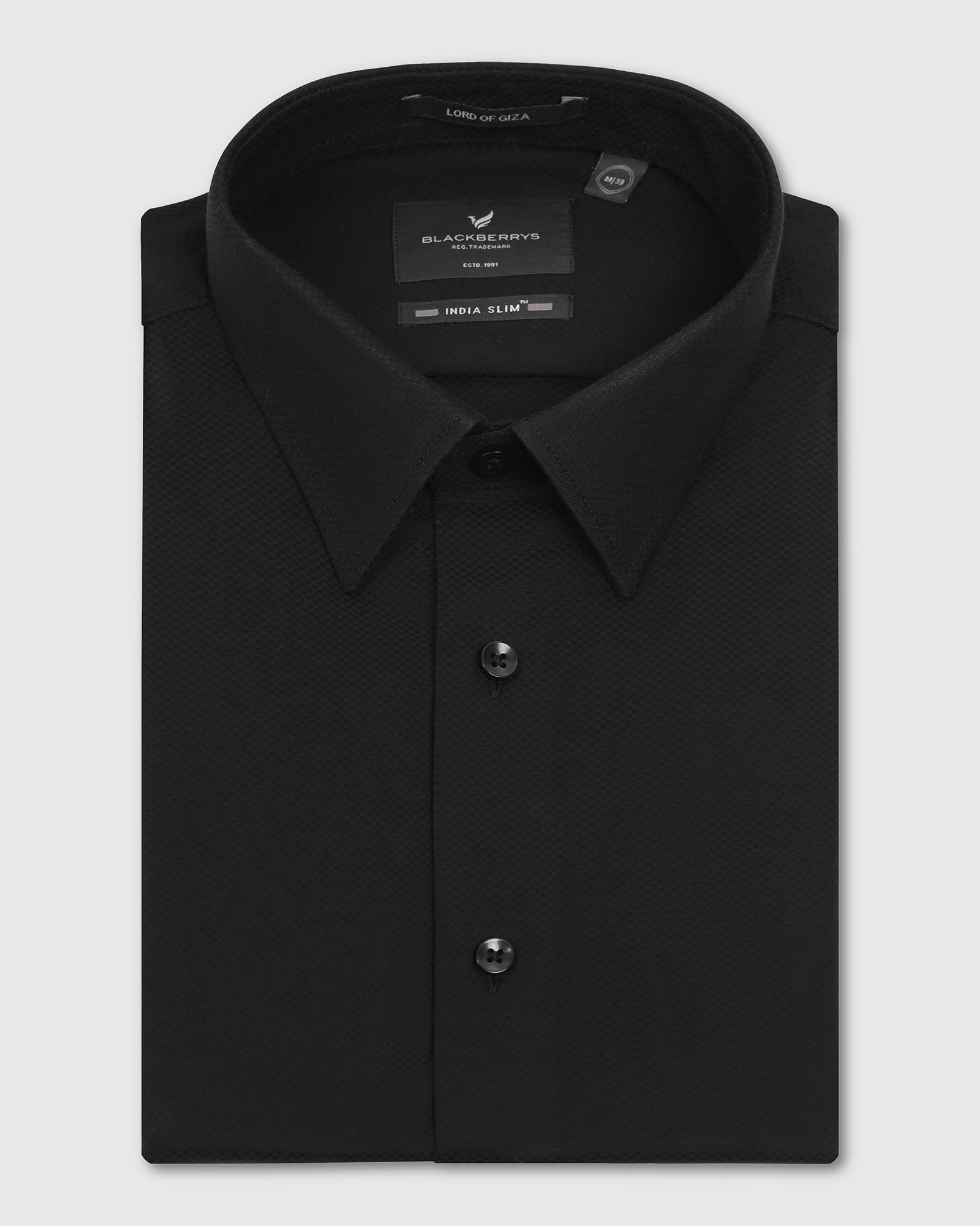 Formal Half Sleeve Black Textured Shirt - Noir