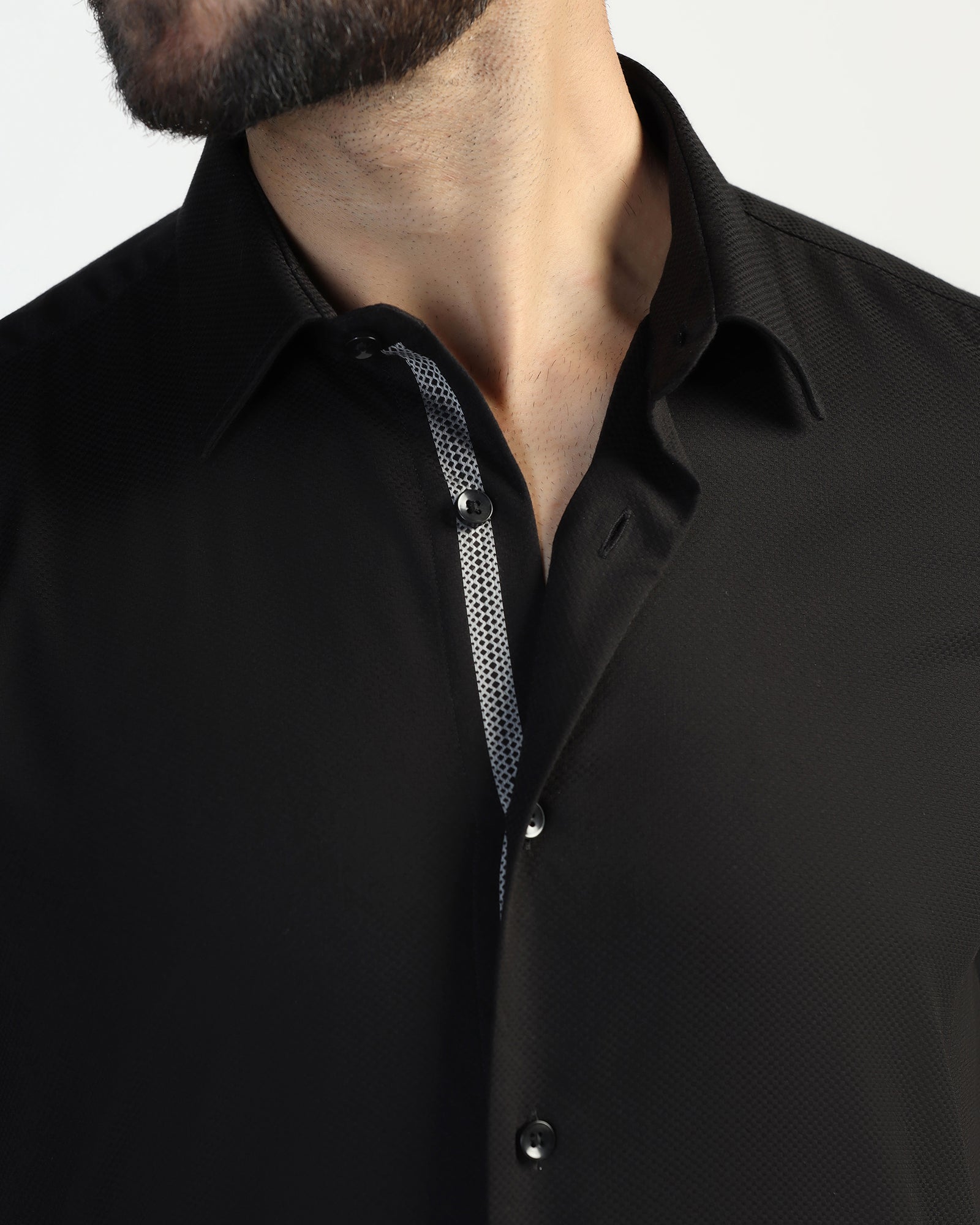 Formal Half Sleeve Black Textured Shirt - Noir