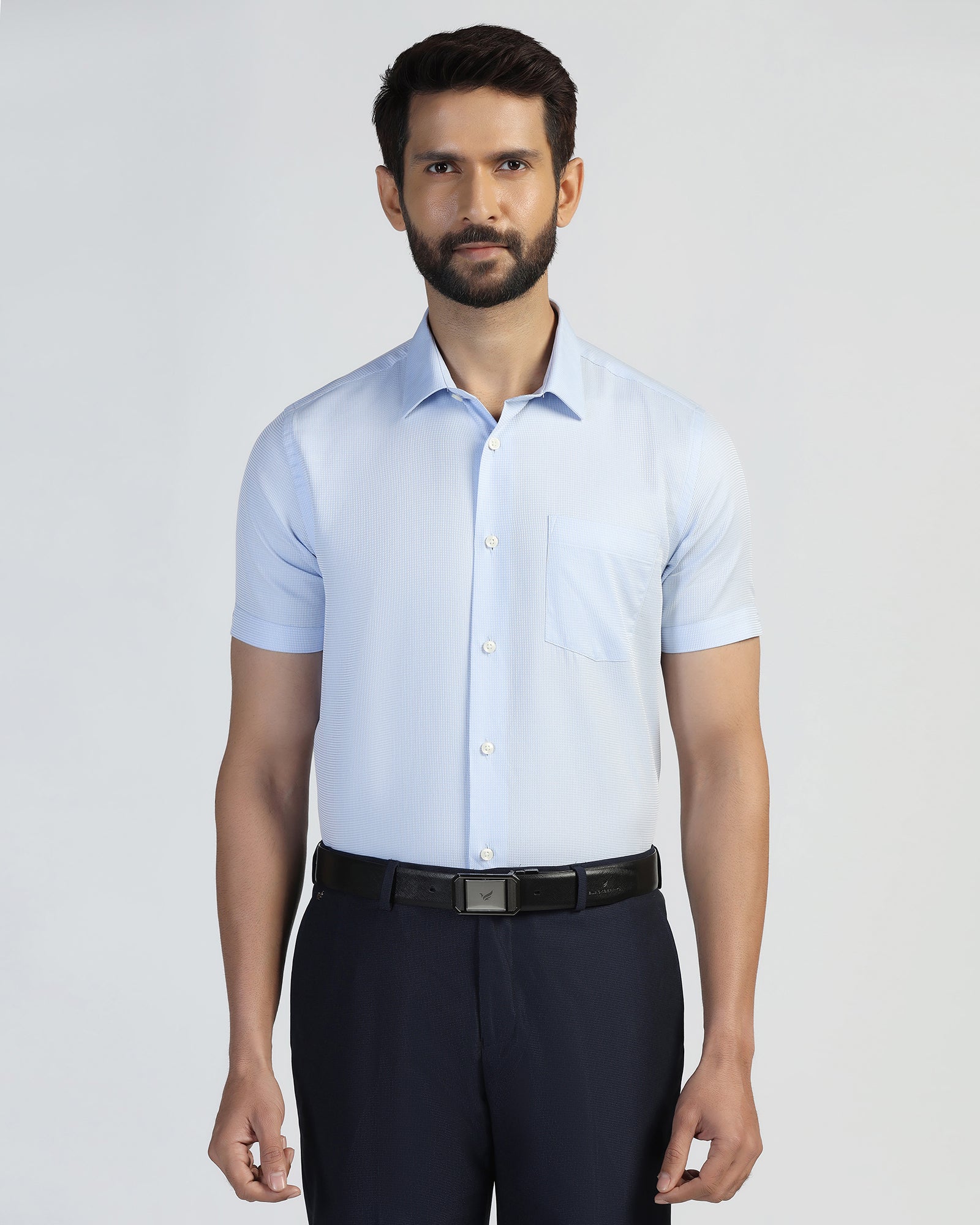 Formal Half Sleeve Blue Textured Shirt - Pace