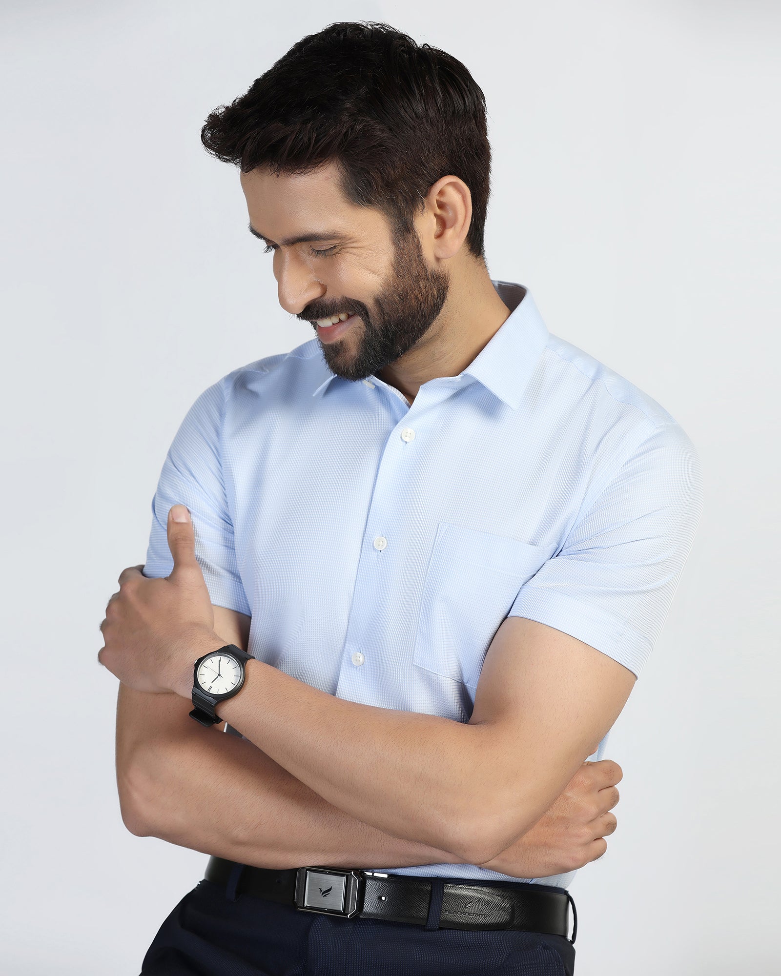 Formal Half Sleeve Blue Textured Shirt - Pace