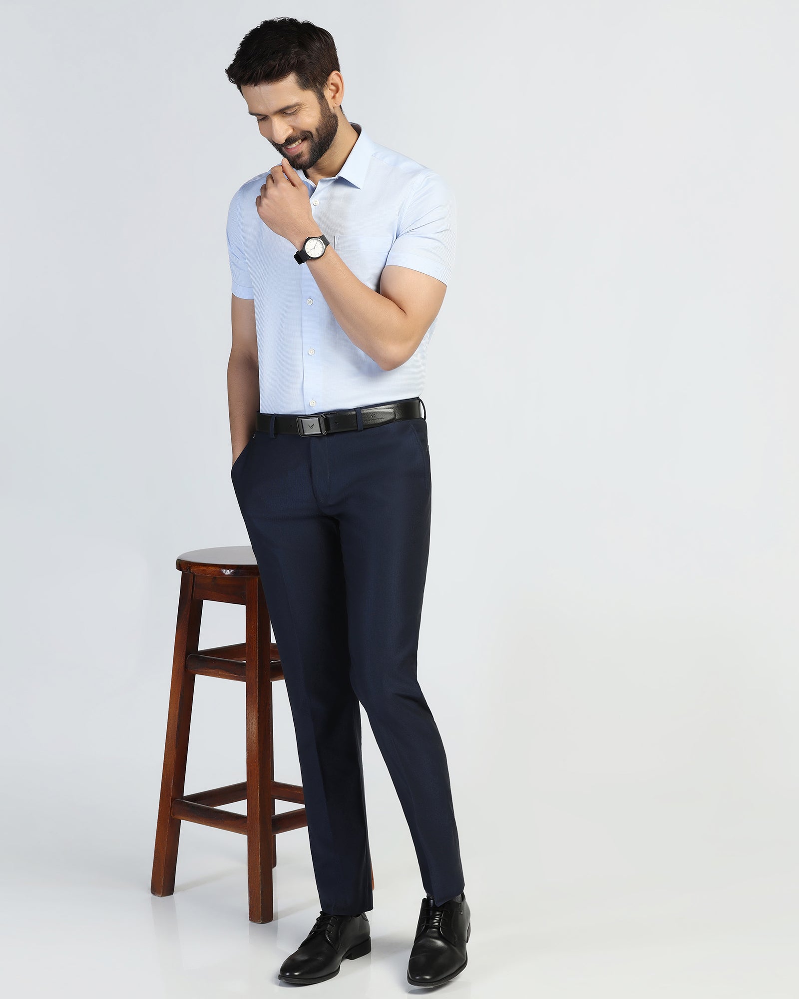 Formal Half Sleeve Blue Textured Shirt - Pace