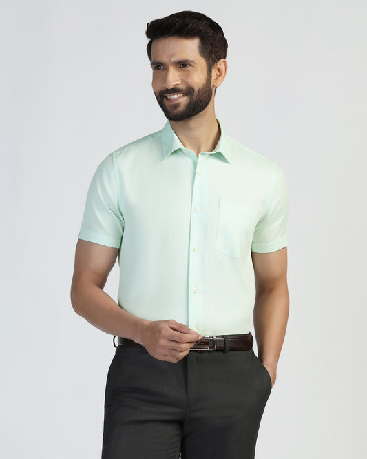 Formal Half Sleeve Green Textured Shirt - Pace