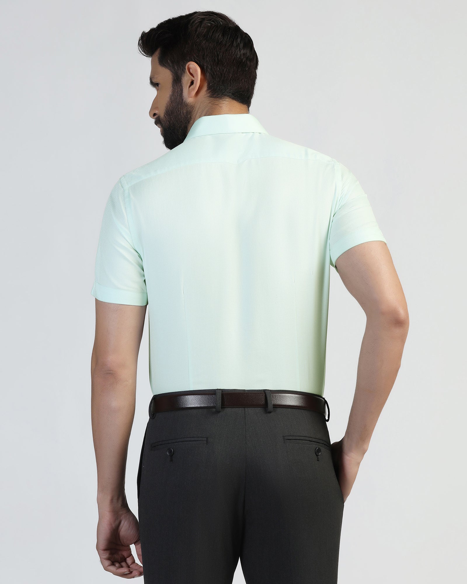 Formal Half Sleeve Green Textured Shirt - Pace