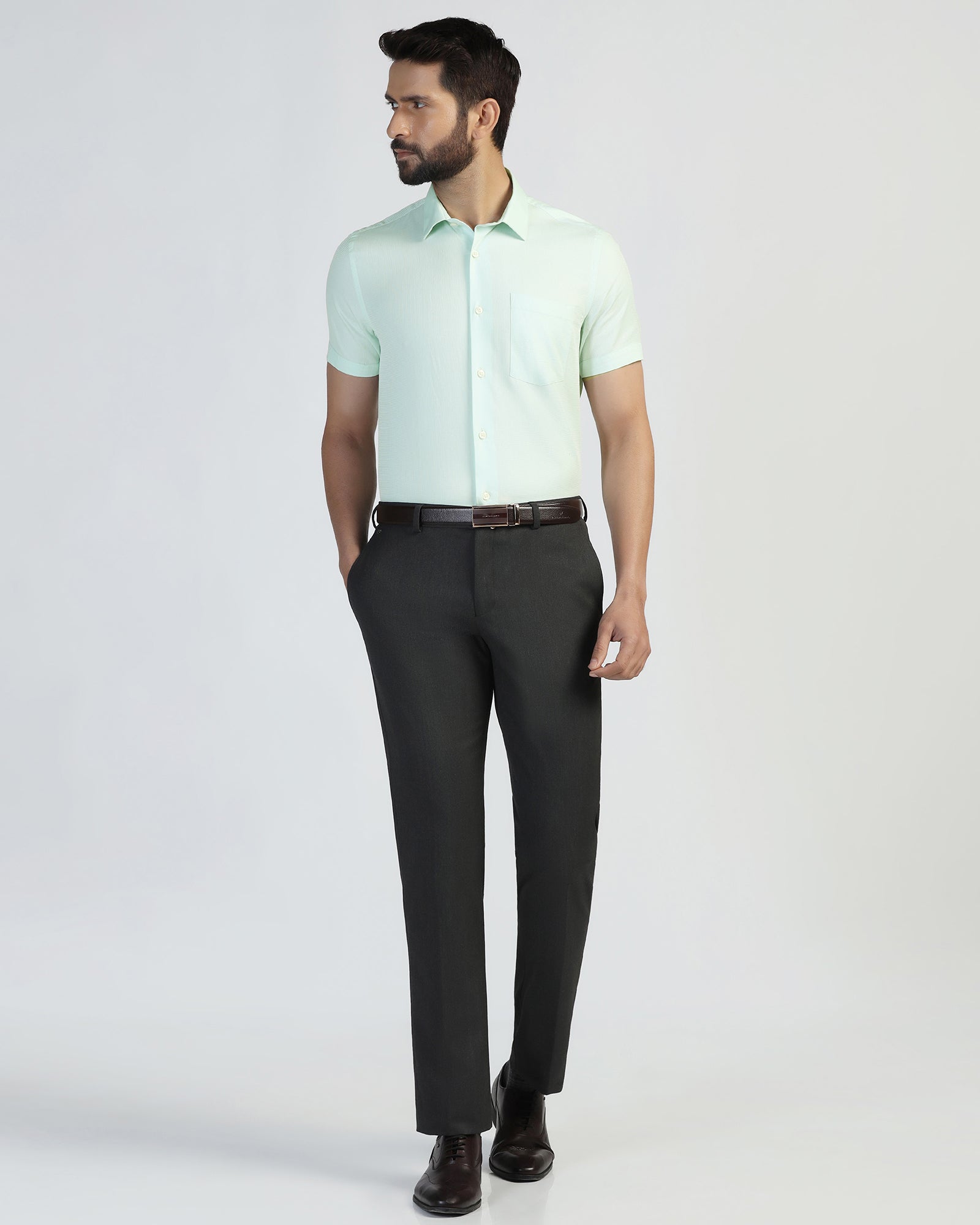 Formal Half Sleeve Green Textured Shirt - Pace