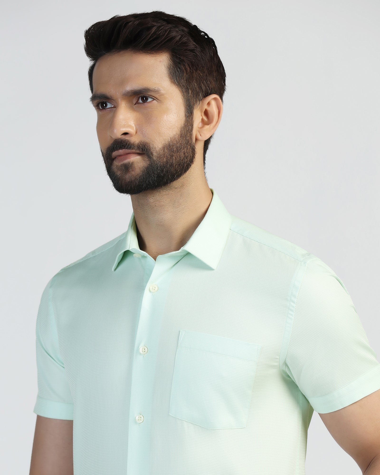 Formal Half Sleeve Green Textured Shirt - Pace