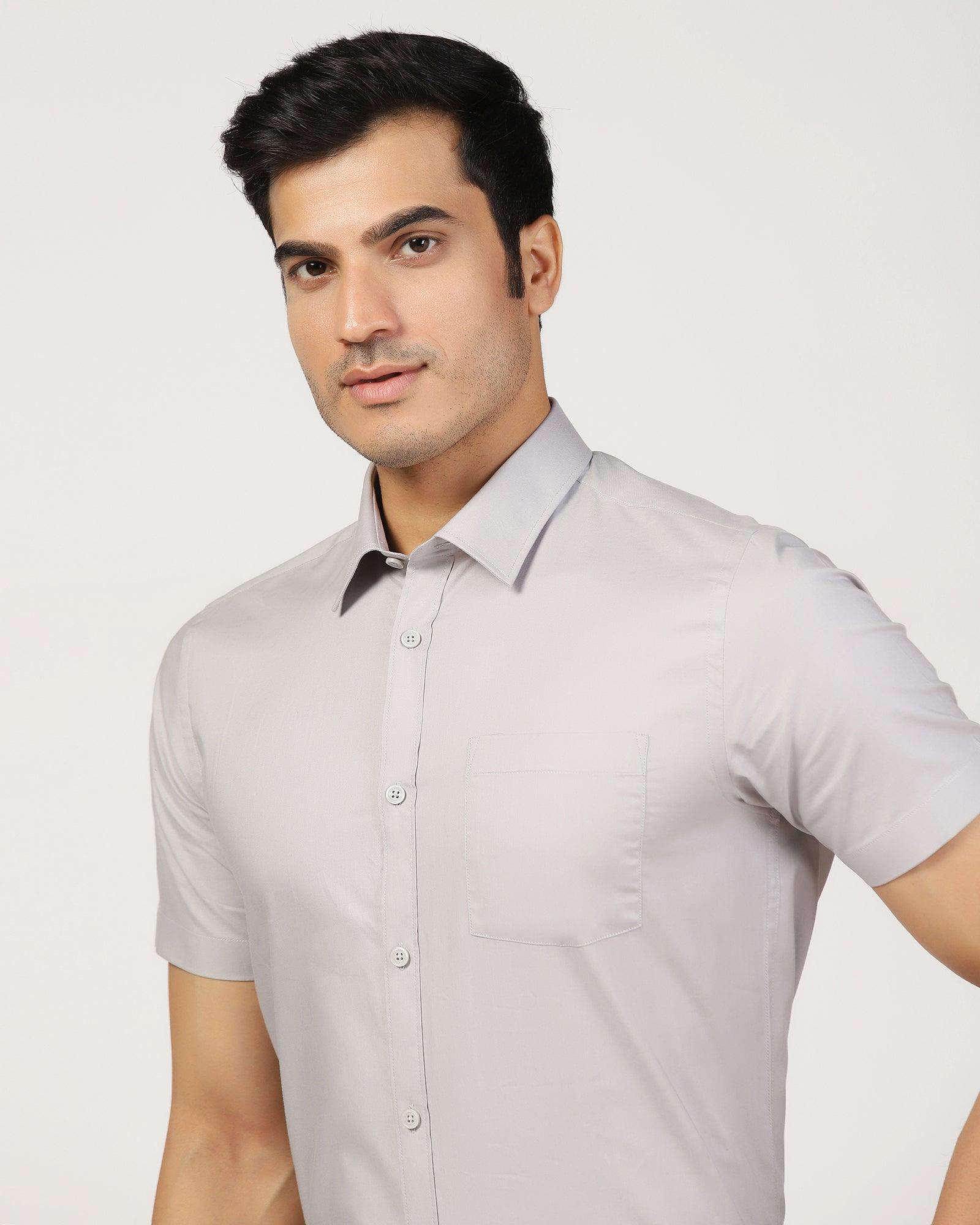 Formal Half Sleeve Grey Solid Shirt - Retro - Blackberrys