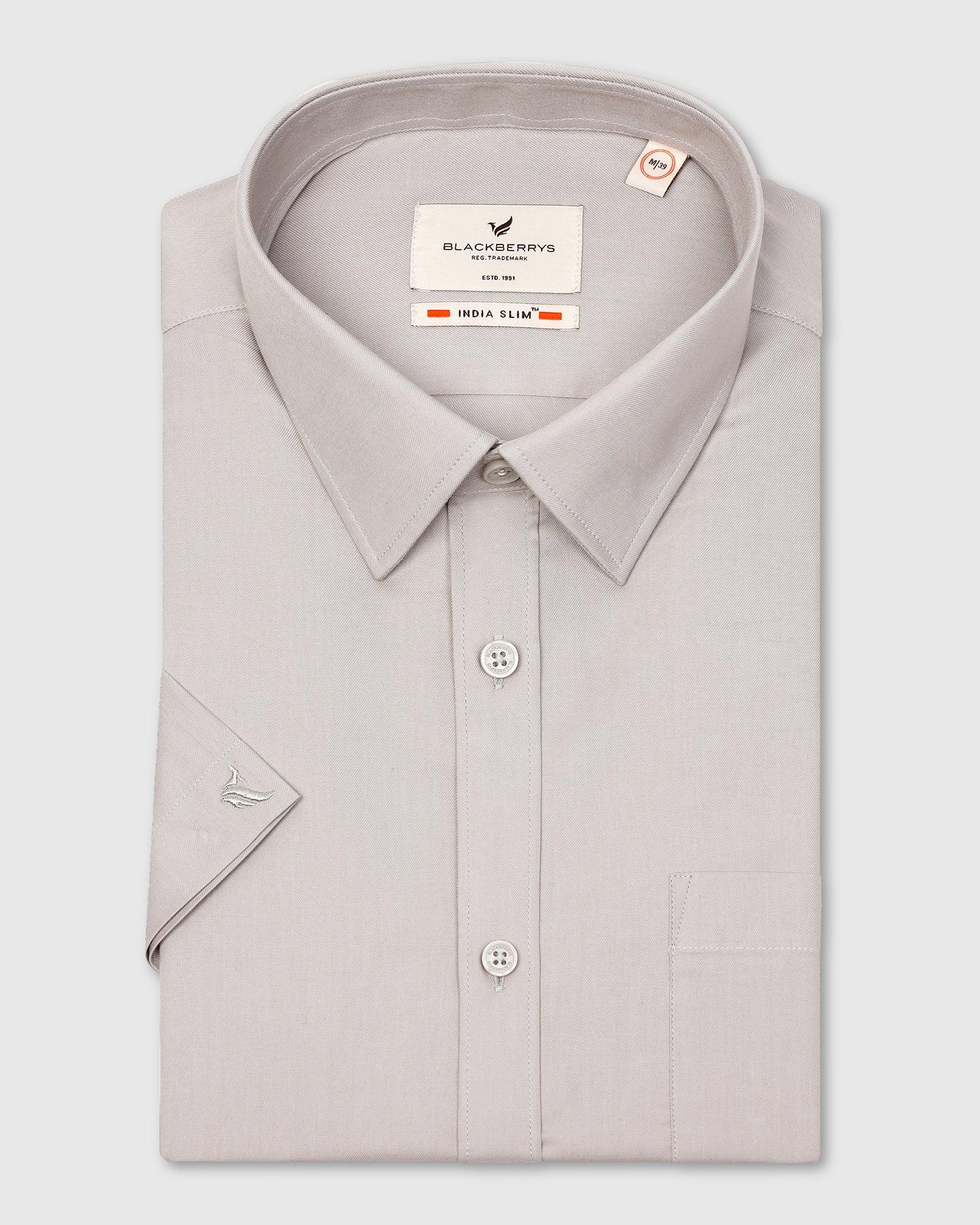 Formal Half Sleeve Grey Solid Shirt - Retro - Blackberrys