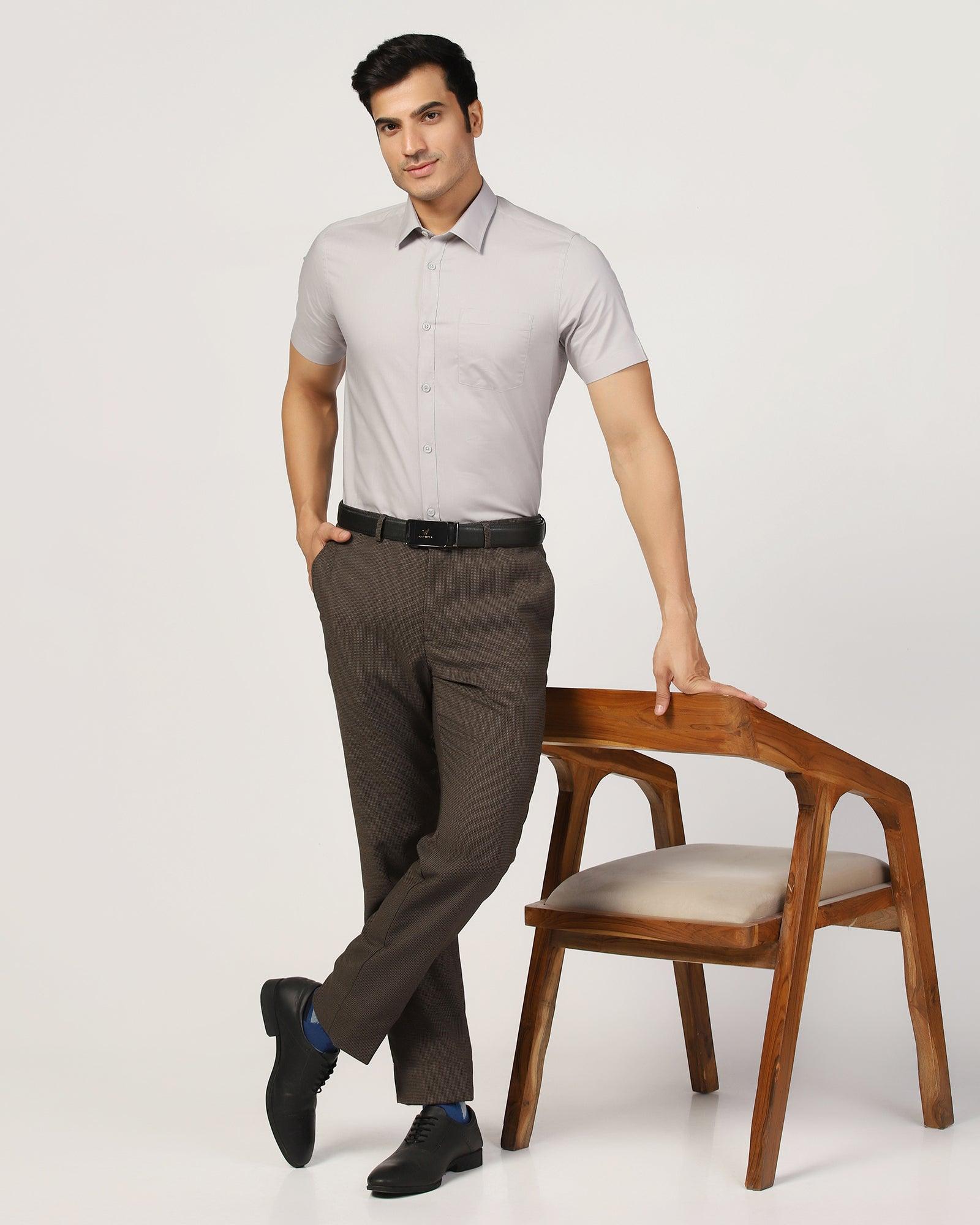 Formal Half Sleeve Grey Solid Shirt - Retro - Blackberrys