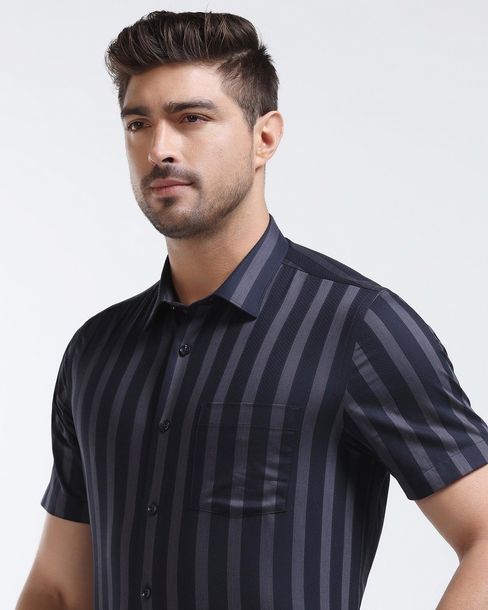 Formal Half Sleeve Navy Stripe Shirt - Regis - Blackberrys