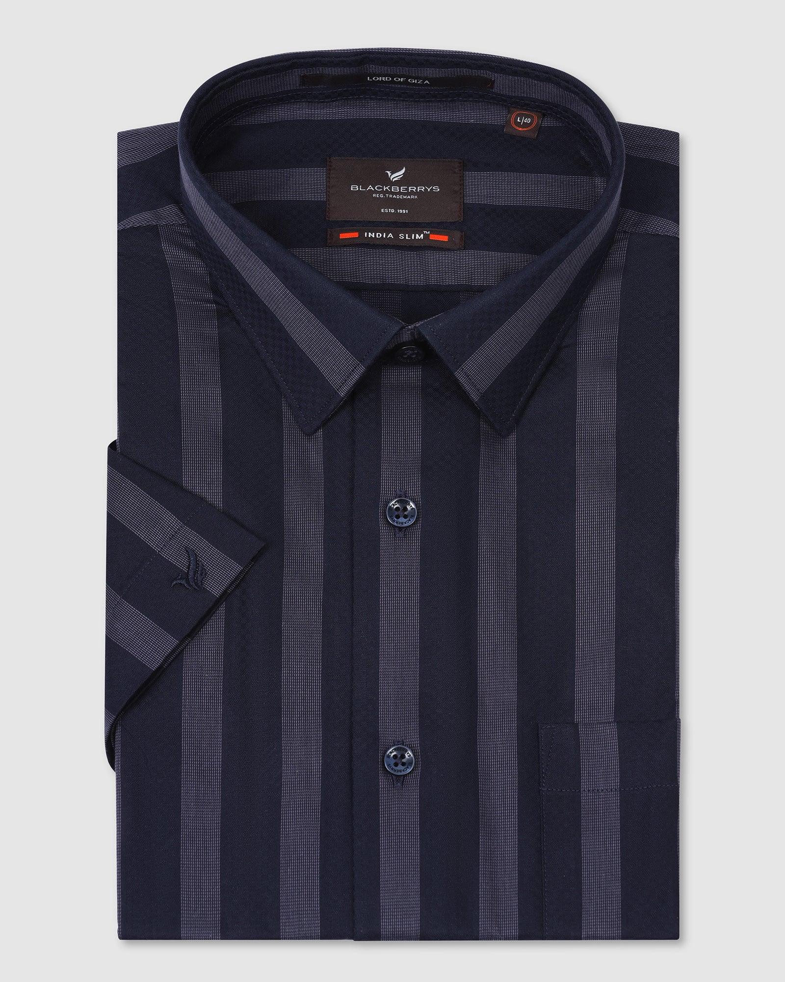 Formal Half Sleeve Navy Stripe Shirt - Regis - Blackberrys