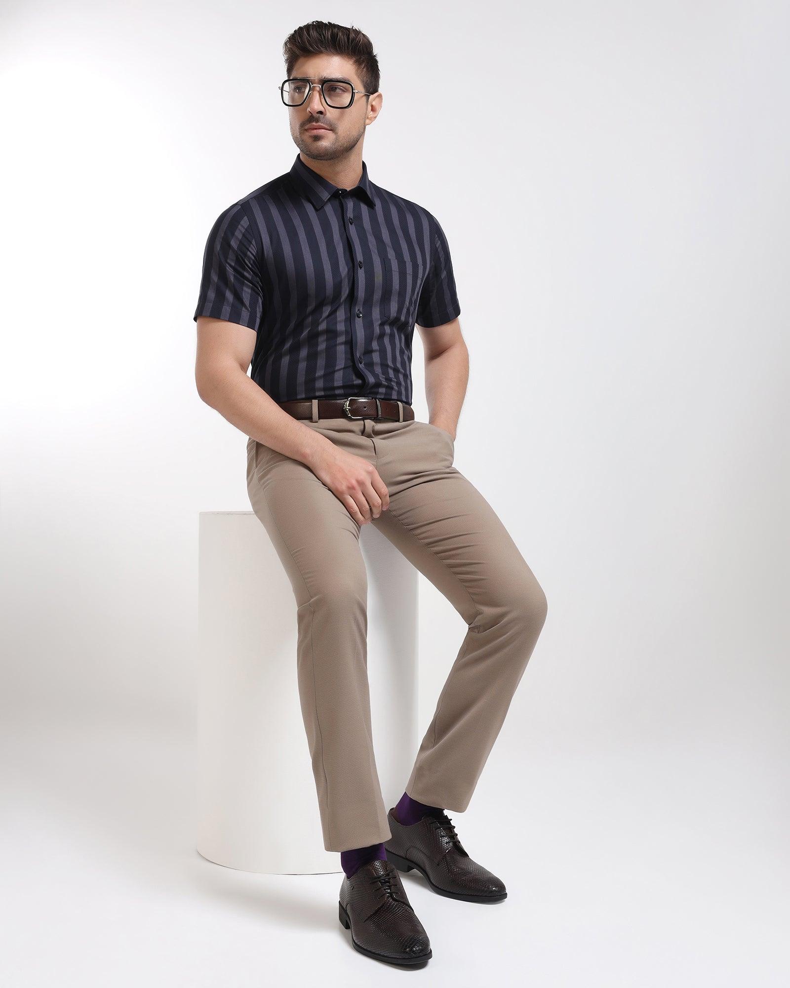 Formal Half Sleeve Navy Stripe Shirt - Regis - Blackberrys