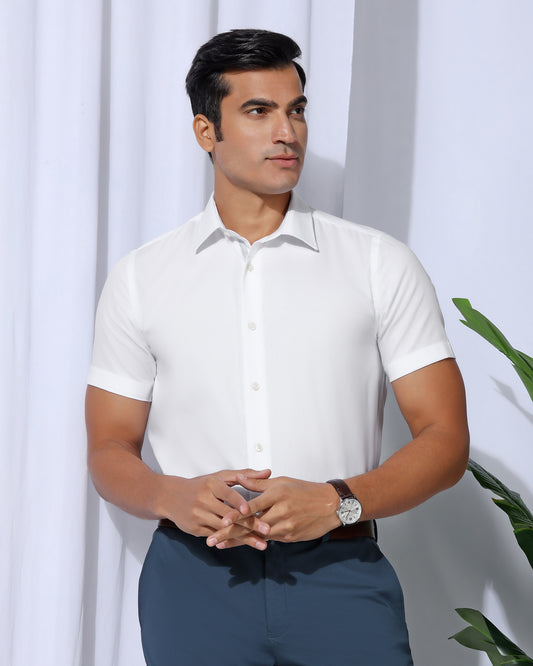 Formal Half Sleeve White Textured Shirt - Noir