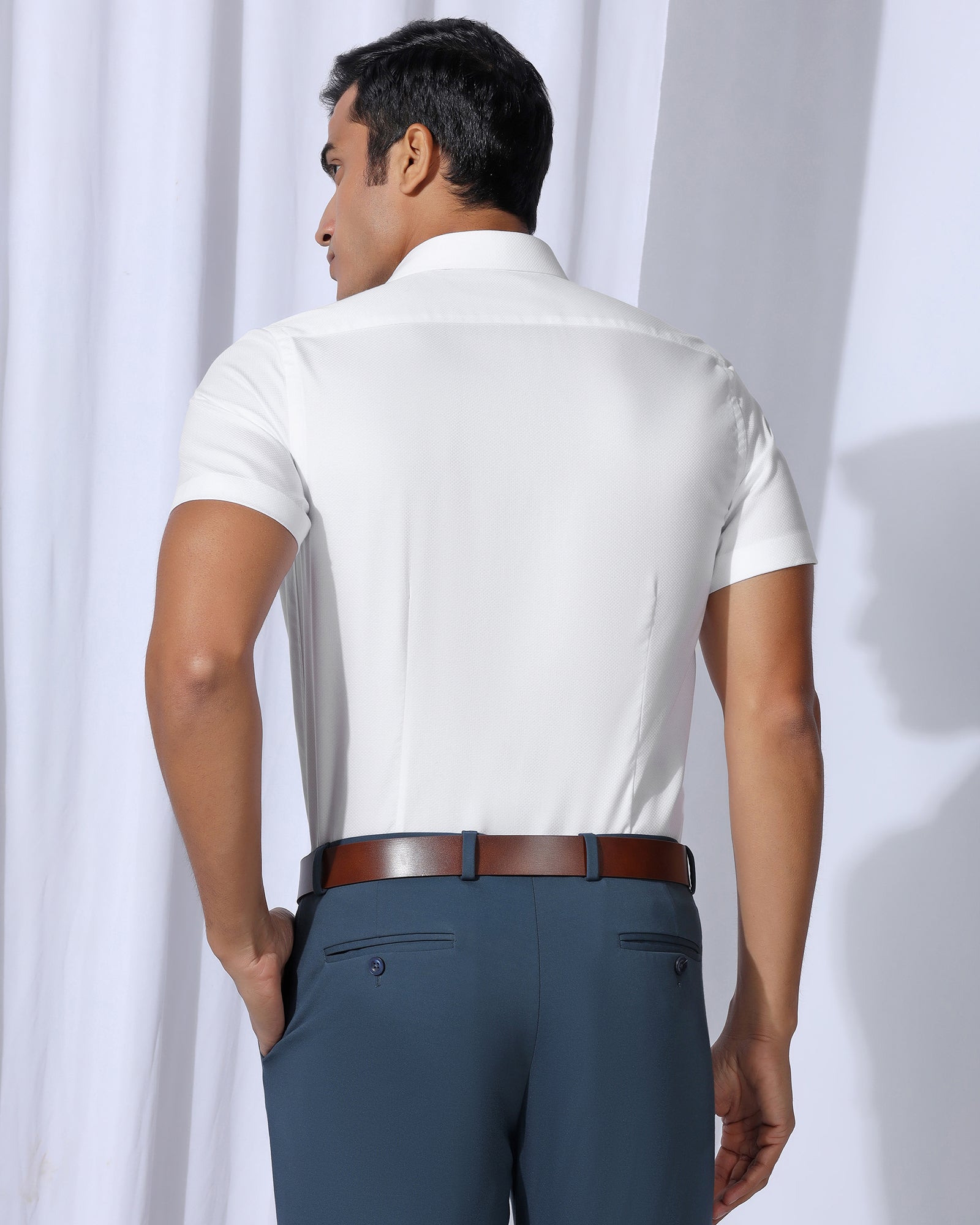 Formal Half Sleeve White Textured Shirt - Noir