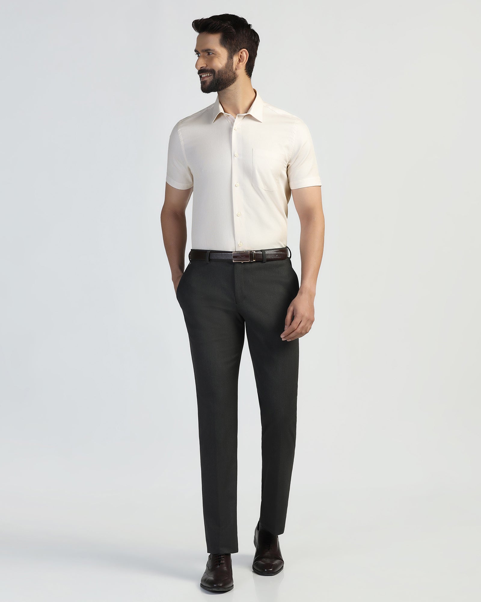 Formal Half Sleeve Yellow Textured Shirt - Pace