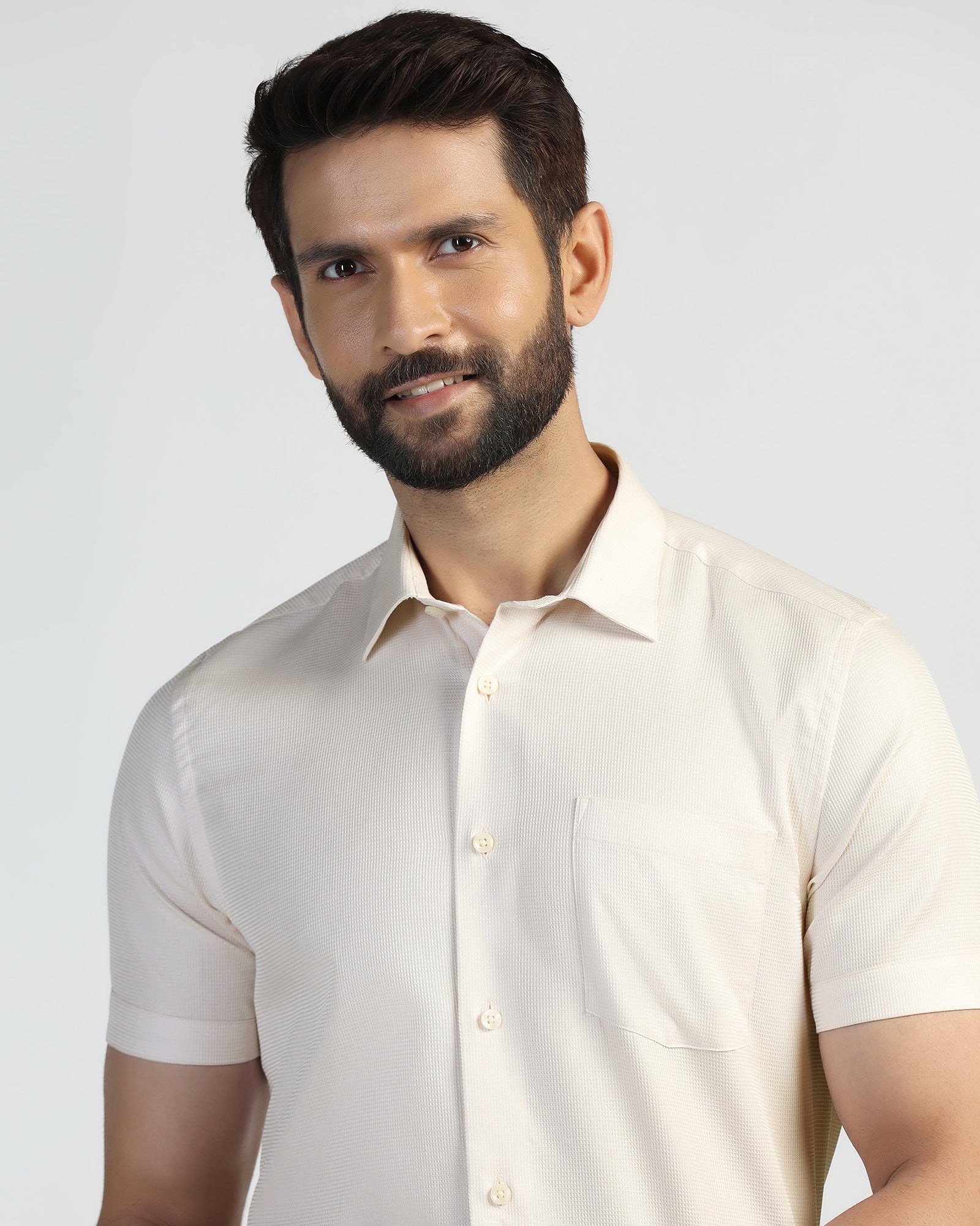 Formal Half Sleeve Yellow Textured Shirt - Pace