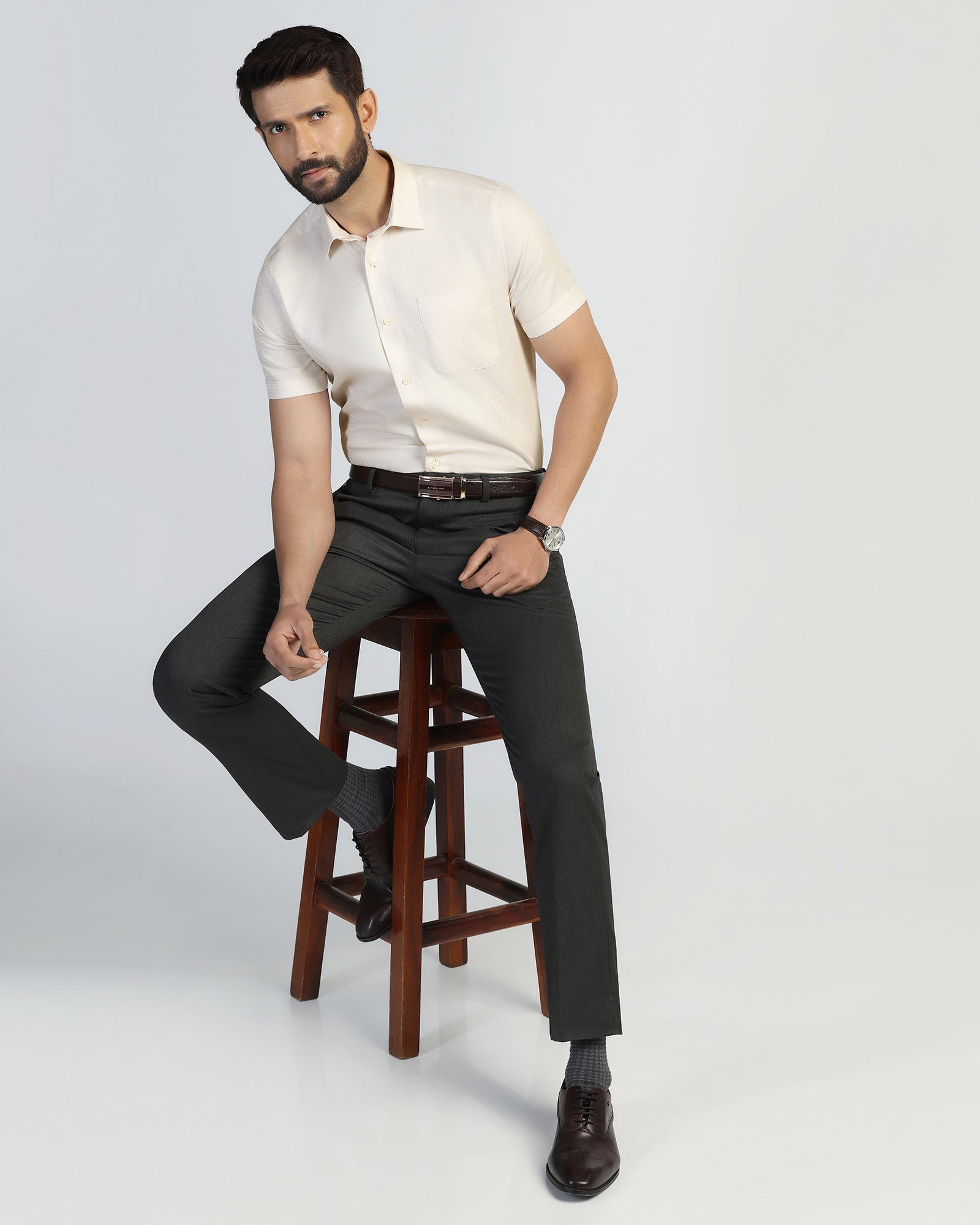 Formal Half Sleeve Yellow Textured Shirt - Pace