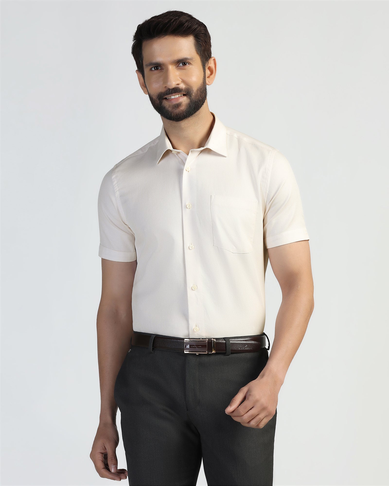 Formal Half Sleeve Yellow Textured Shirt - Pace