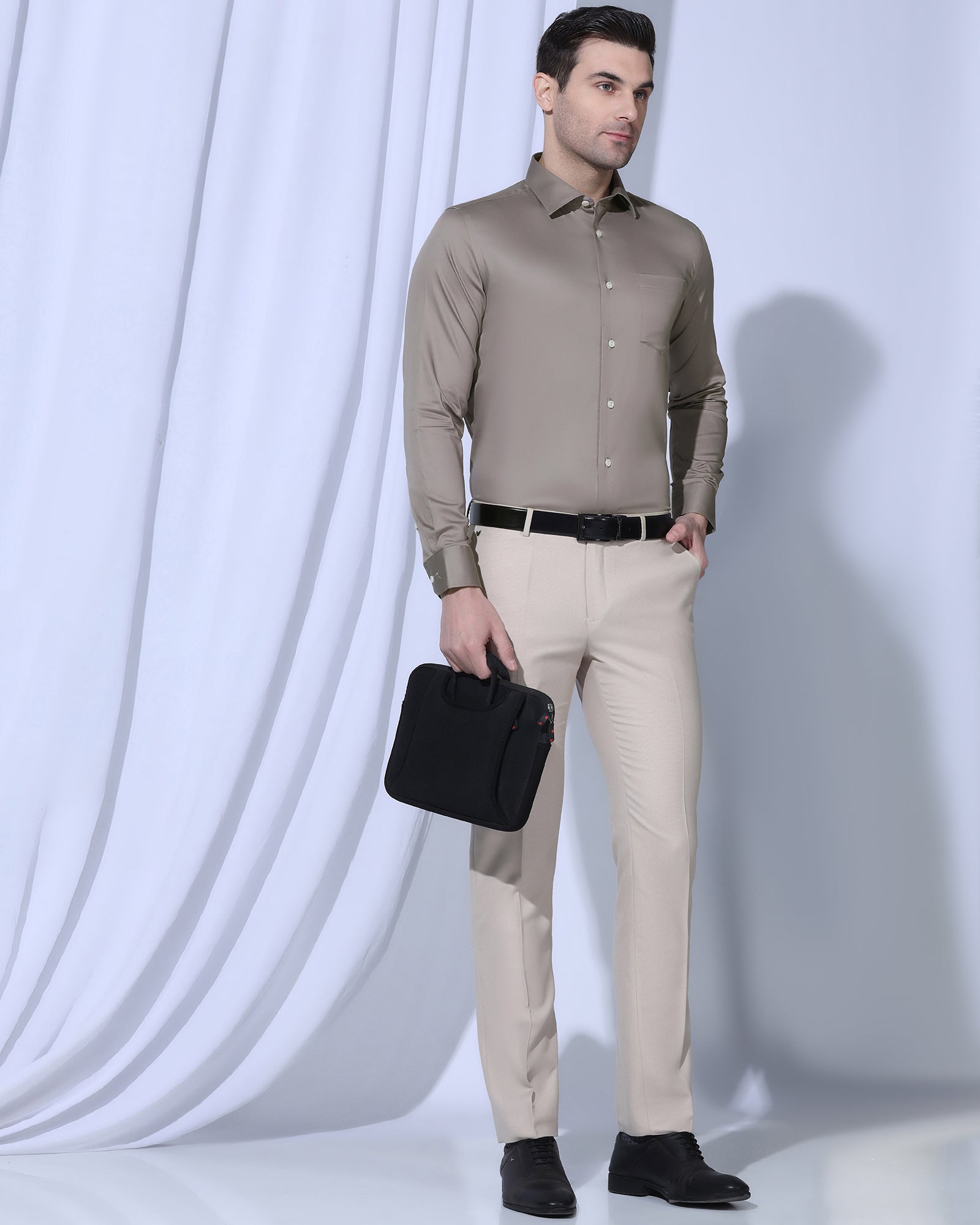 Non Iron Formal Khaki Solid Shirt - Georgia