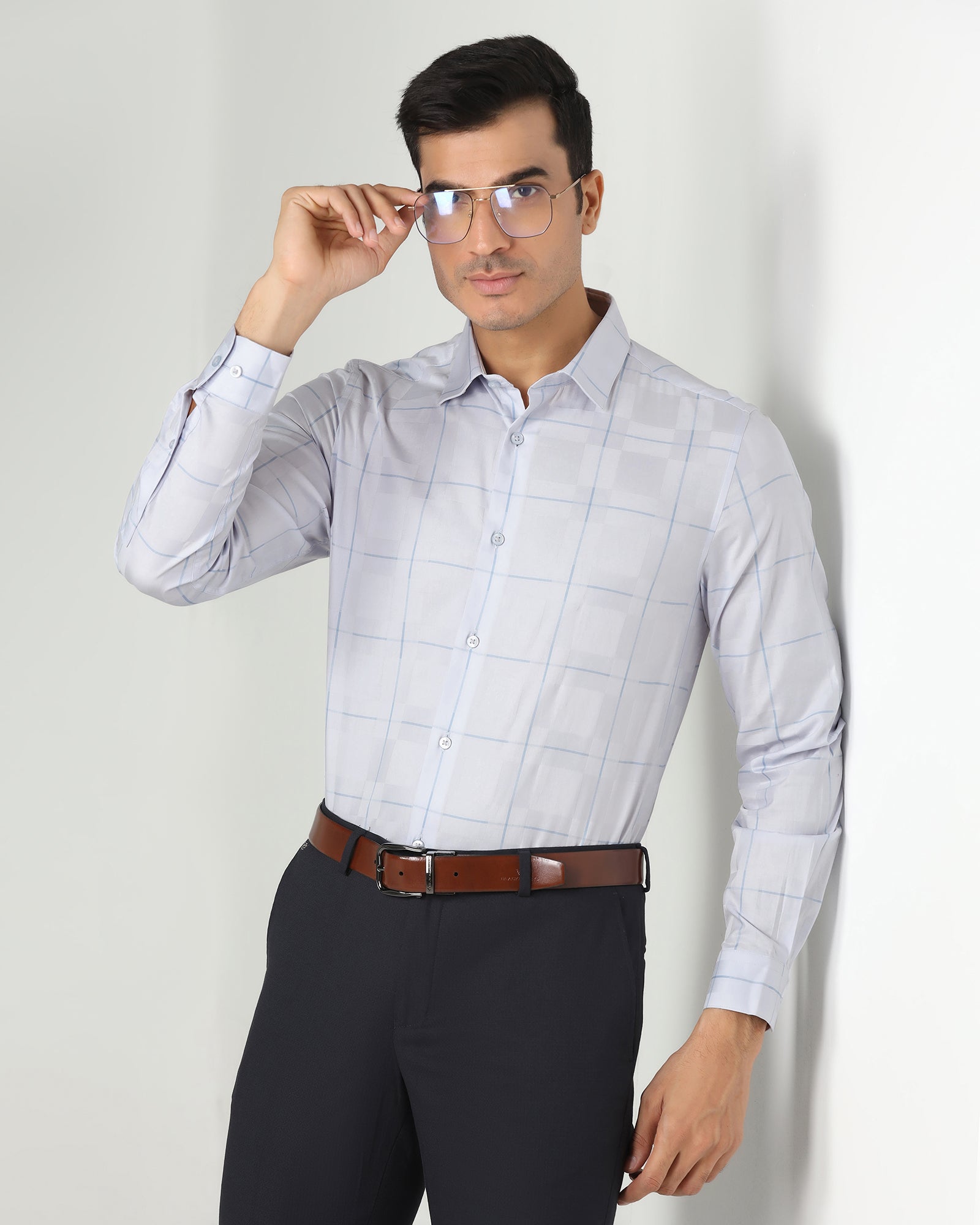 Formal Lavender Check Shirt - Santro
