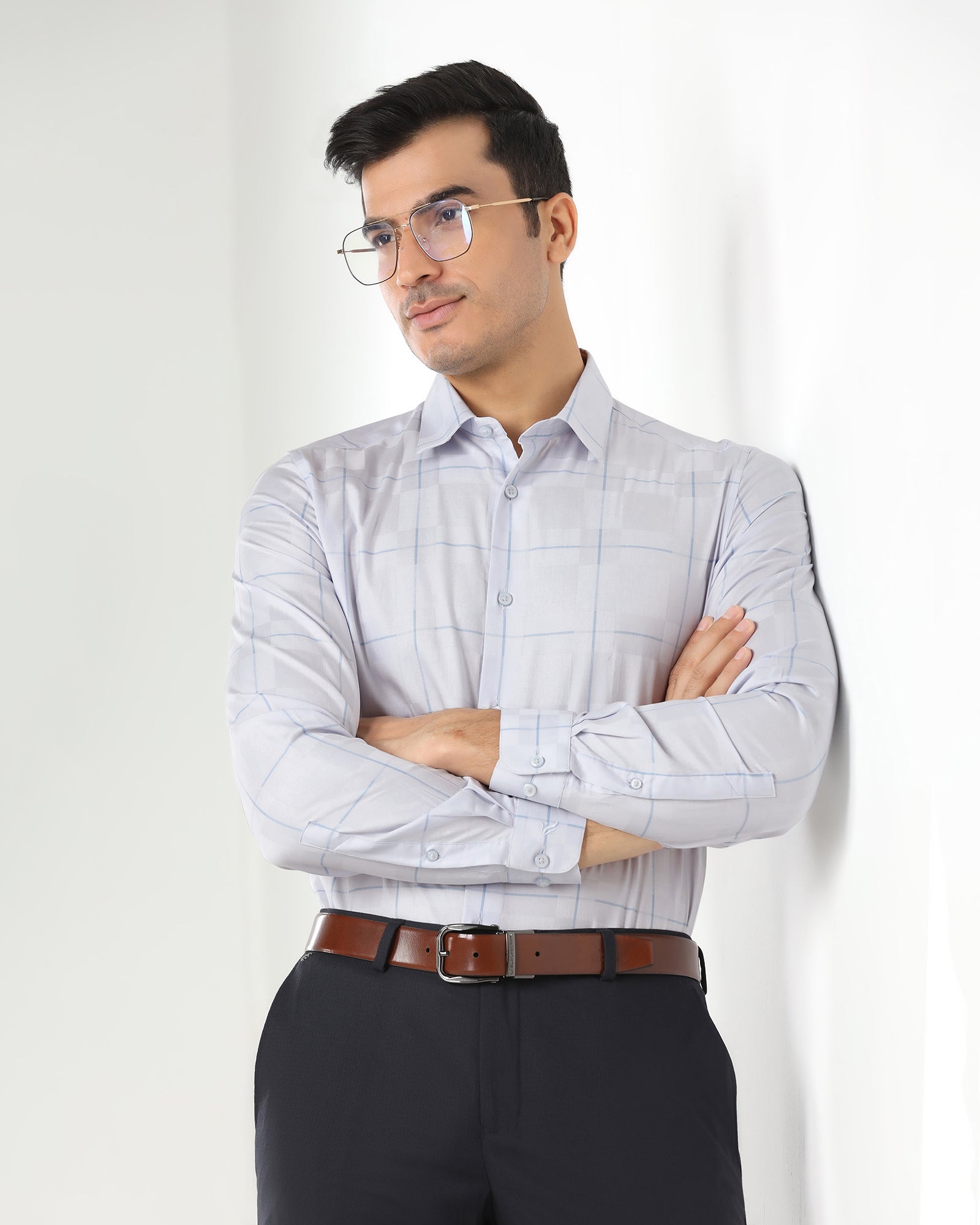 Formal Lavender Check Shirt - Santro