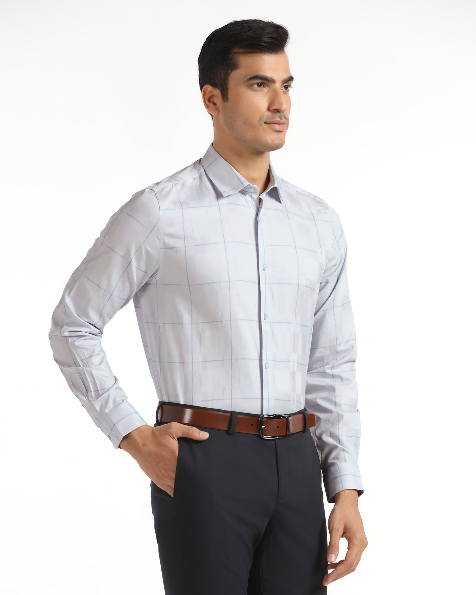 Formal Lavender Check Shirt - Santro