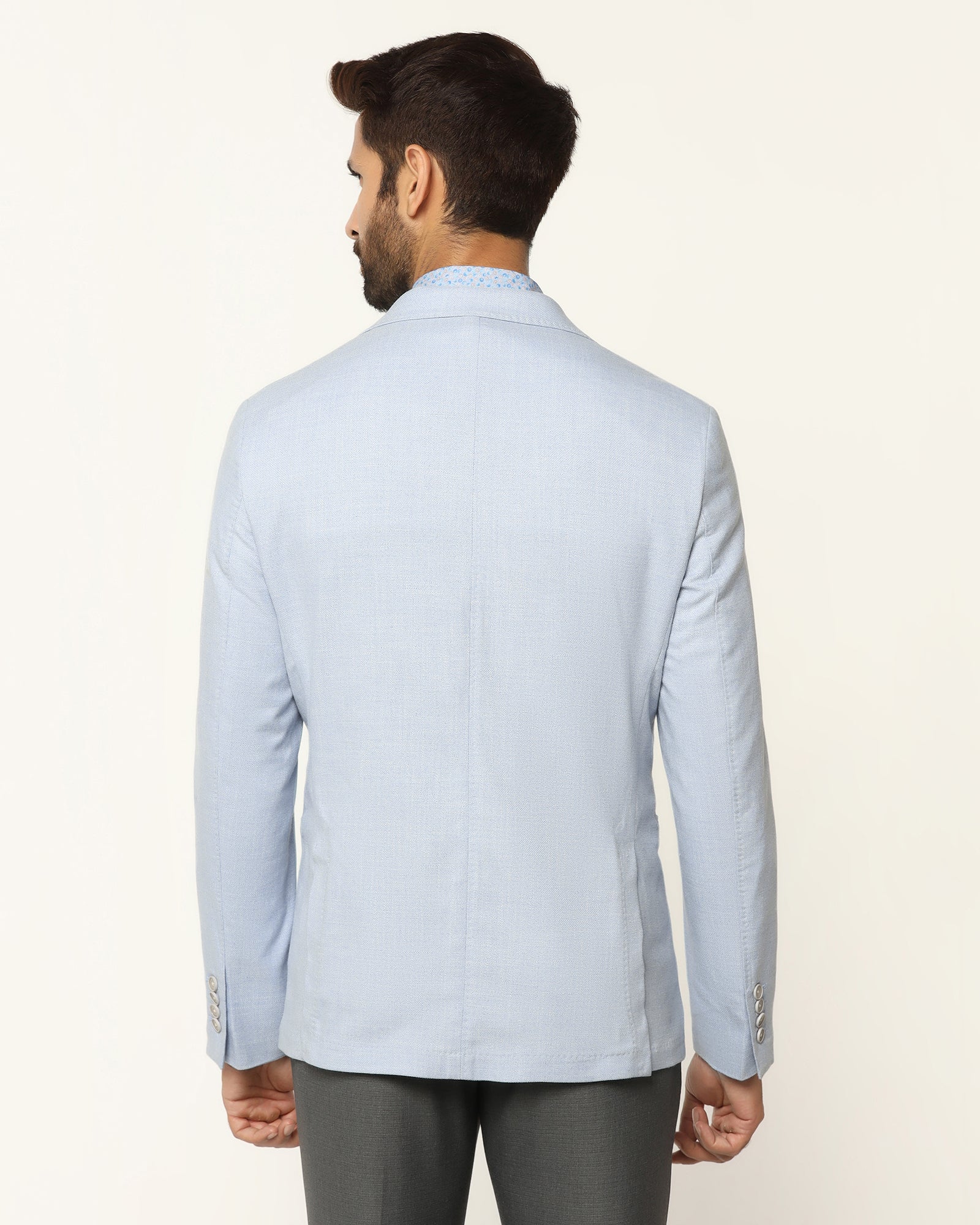 Formal Light Blue Textured Blazer - Blanc
