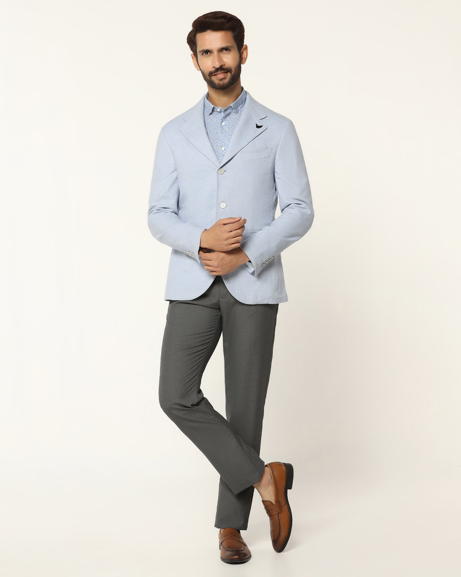 Formal Light Blue Textured Blazer - Blanc