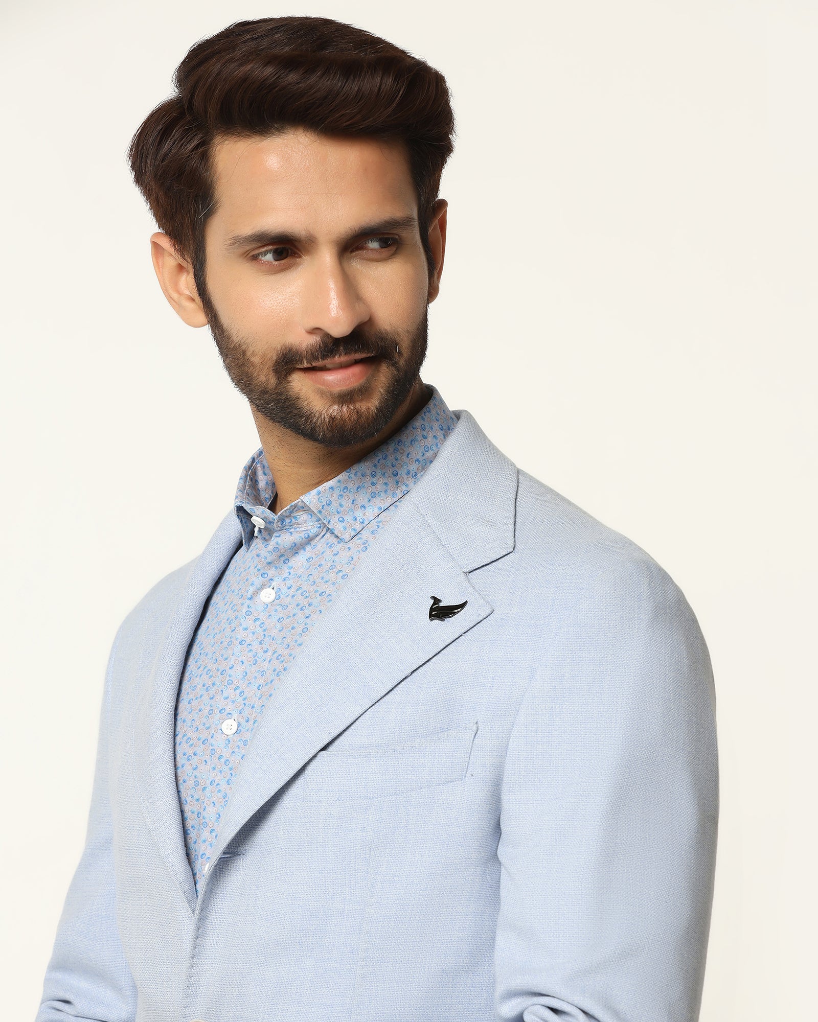 Formal Light Blue Textured Blazer - Blanc