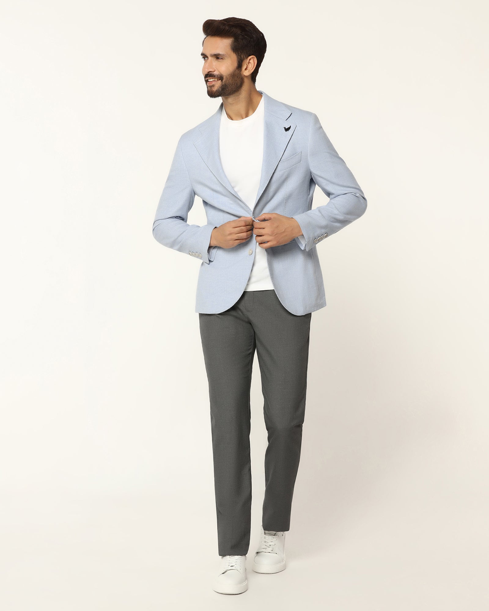 Formal Light Blue Textured Blazer - Blanc