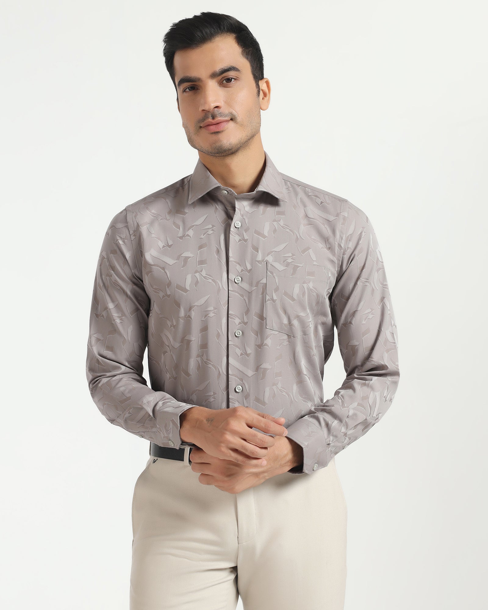 Formal Light Grey Jacquard Shirt - Riley