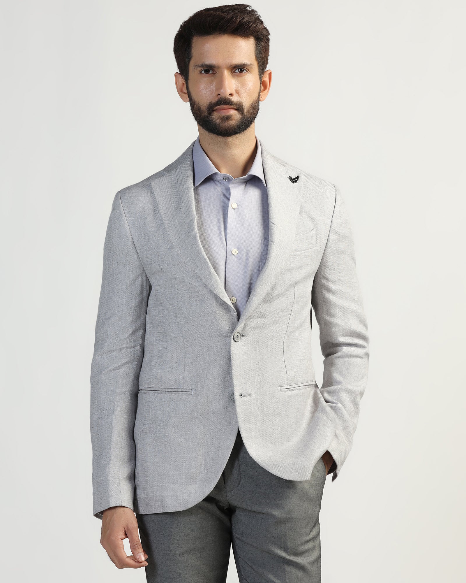 Linen Formal Light Grey Textured Blazer - Nero