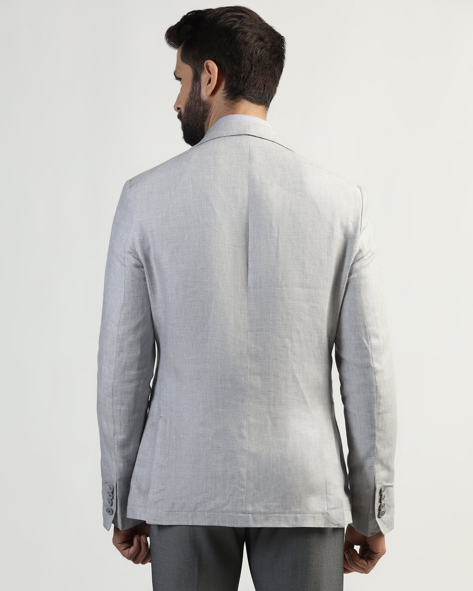 Linen Formal Light Grey Textured Blazer - Nero