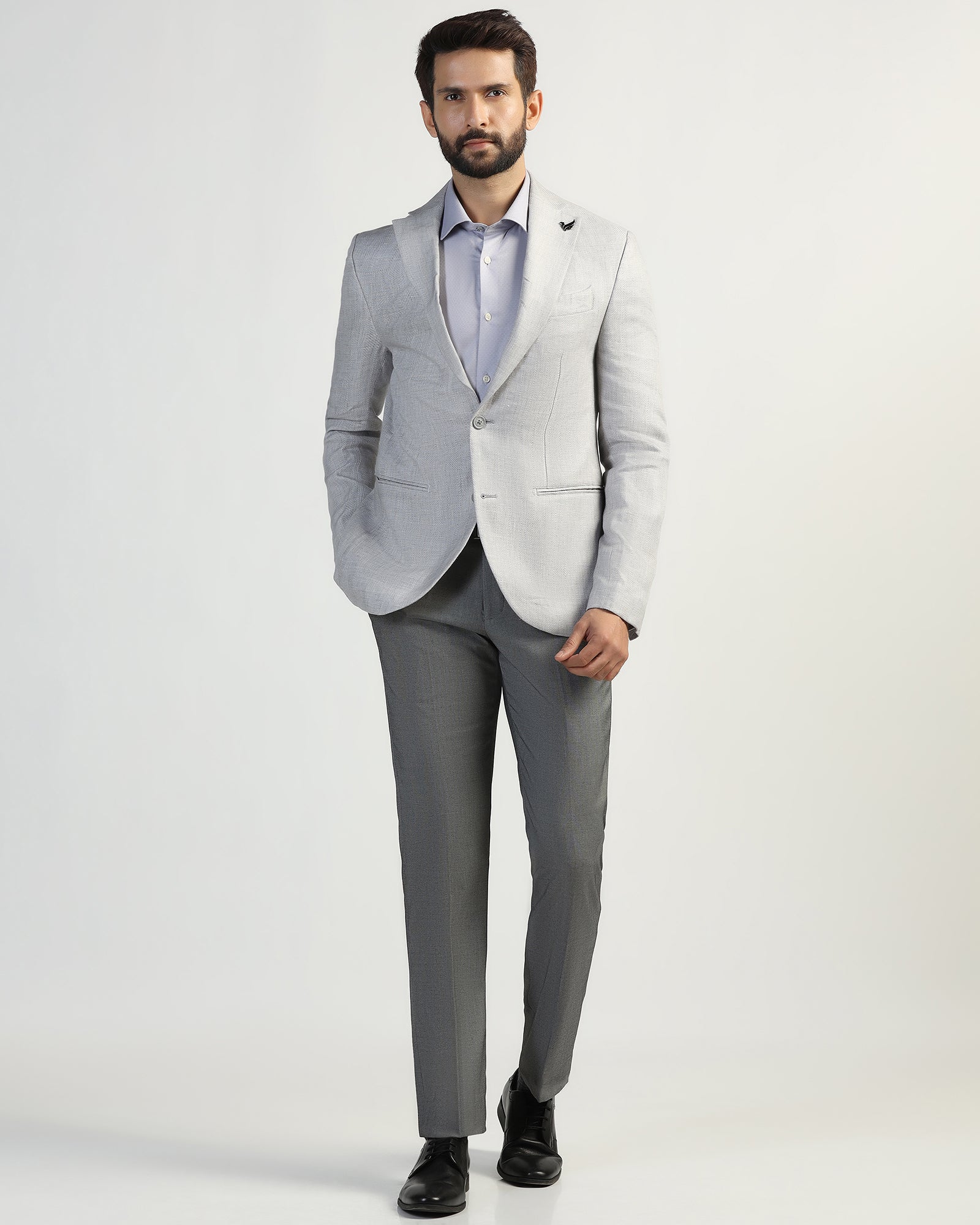 Linen Formal Light Grey Textured Blazer - Nero