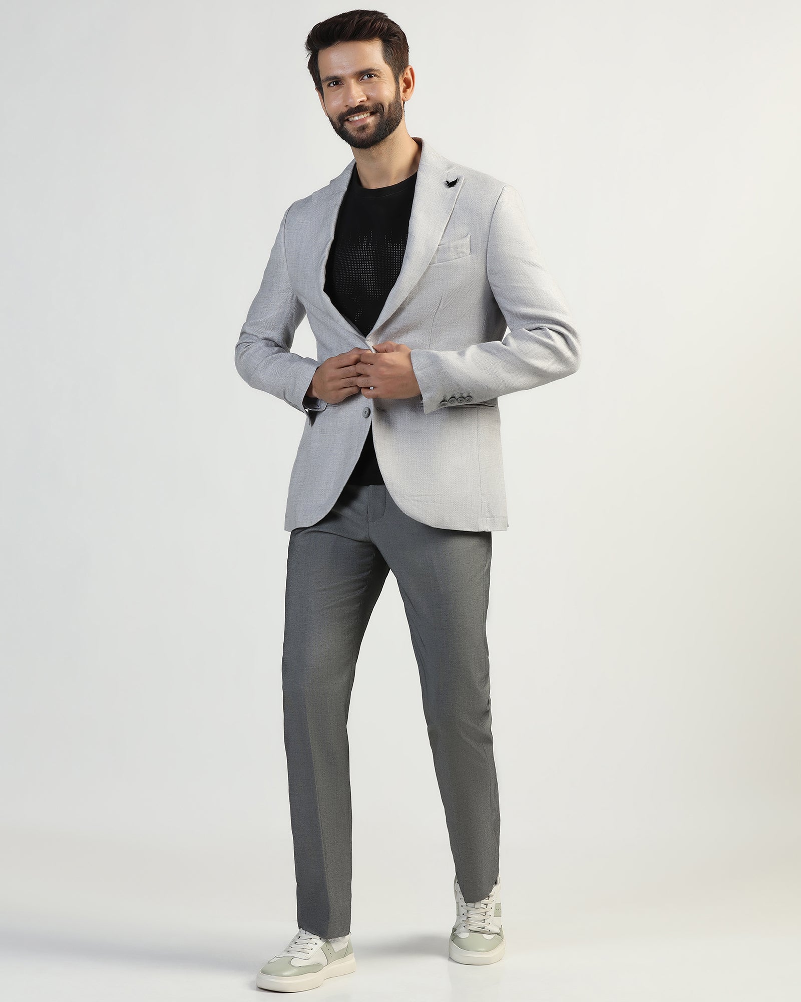 Linen Formal Light Grey Textured Blazer - Nero