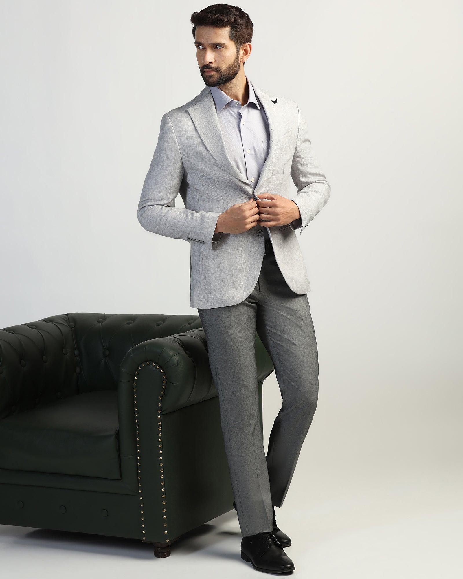 Linen Formal Light Grey Textured Blazer - Nero