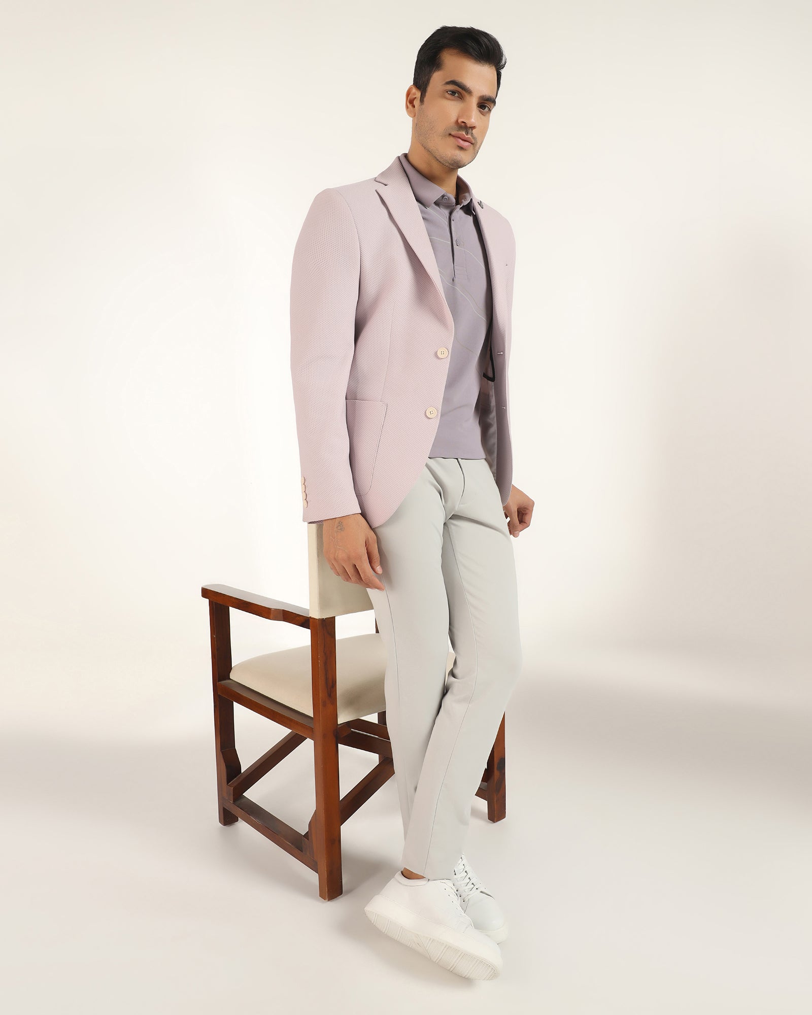 TechPro Formal Light Pink Textured Blazer - Renault
