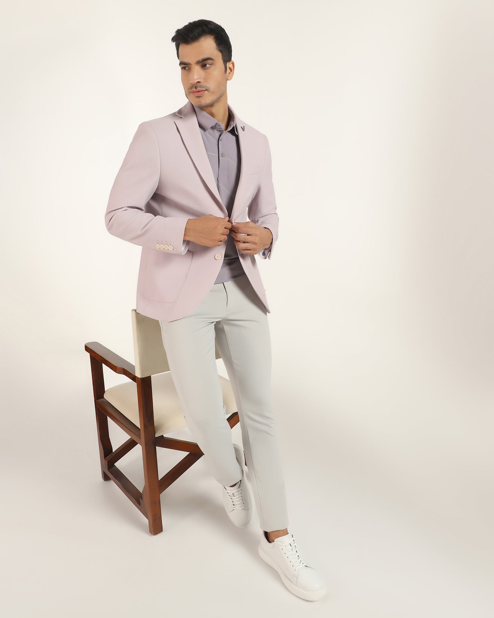 TechPro Formal Light Pink Textured Blazer - Renault