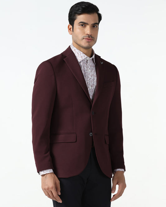 Formal Maroon Textured Blazer - Rismo