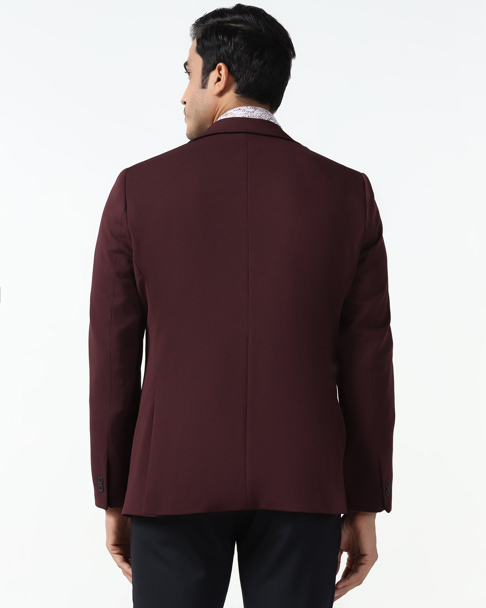 Formal Maroon Textured Blazer - Rismo