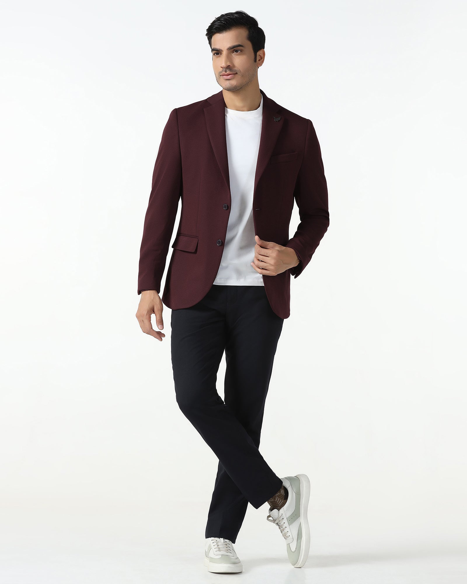 Formal Maroon Textured Blazer - Rismo