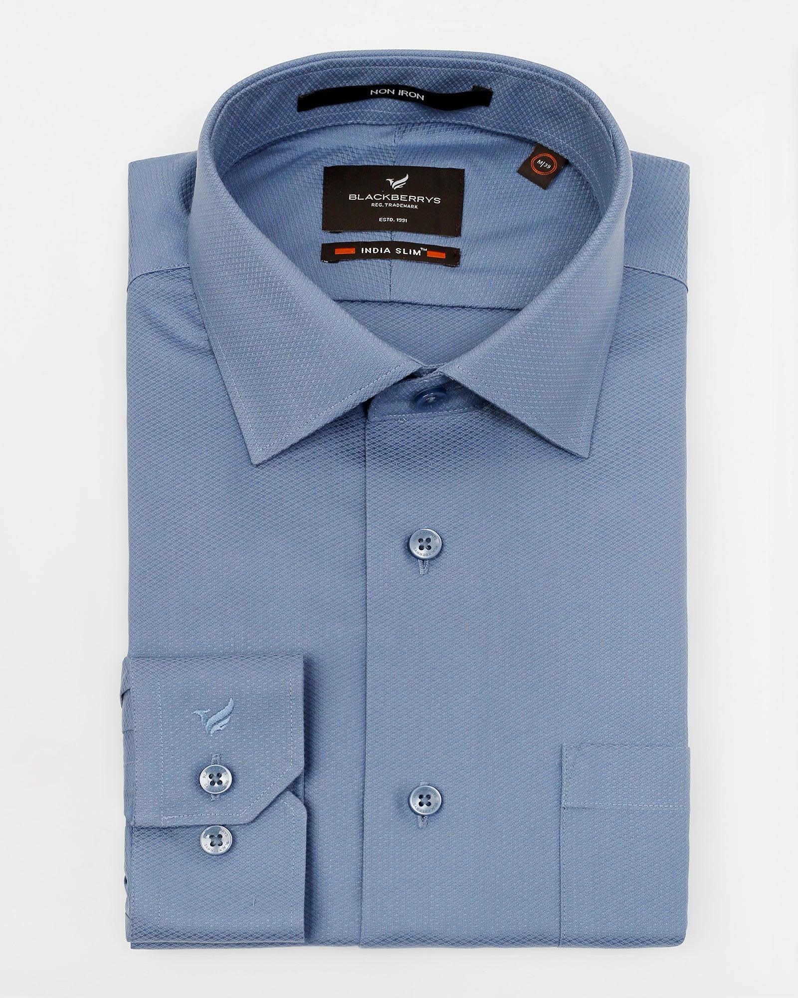 Formal Mid Blue Textured Shirt - DOFP31 - Blackberrys